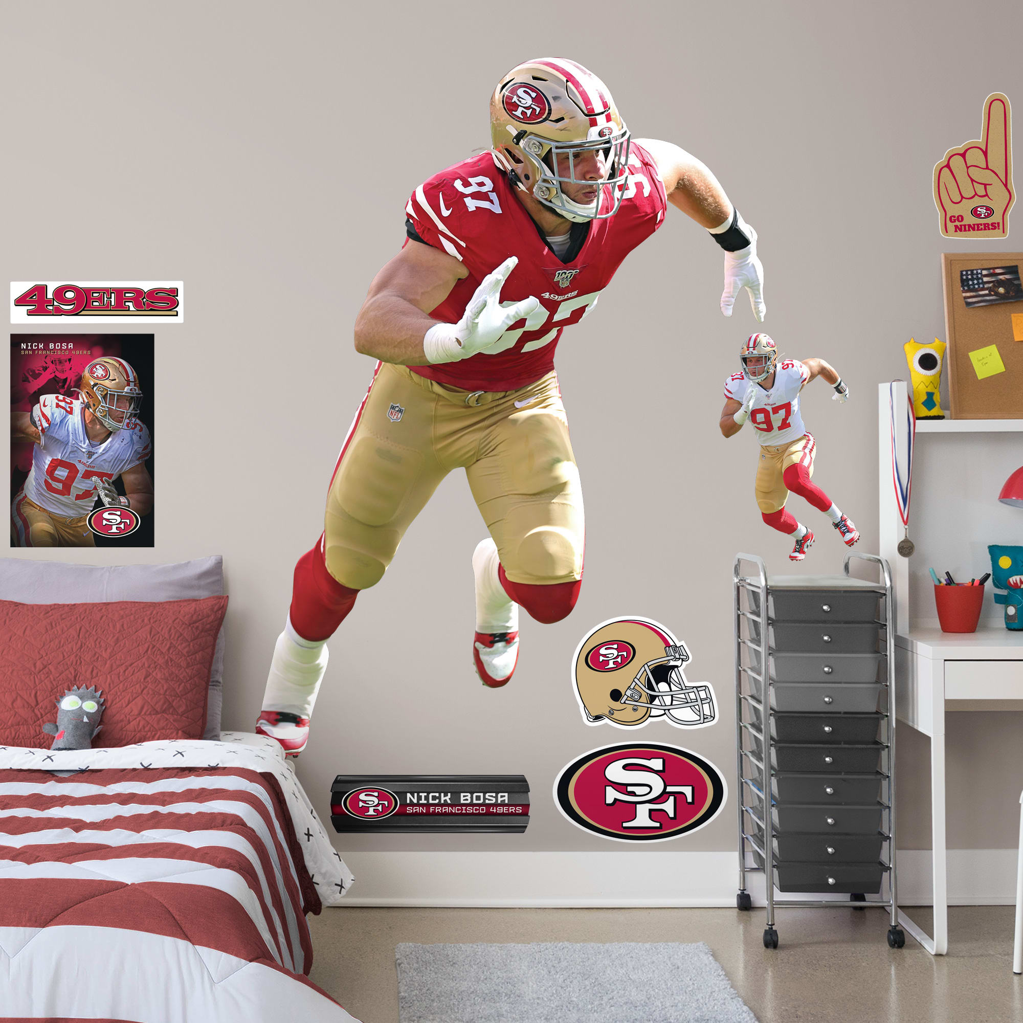 Nick Bosa for San Francisco 49ers - Officially Licensed NFL Removable Wall Decal Life-Size Athlete + 9 Decals (54"W x 74"H) by F