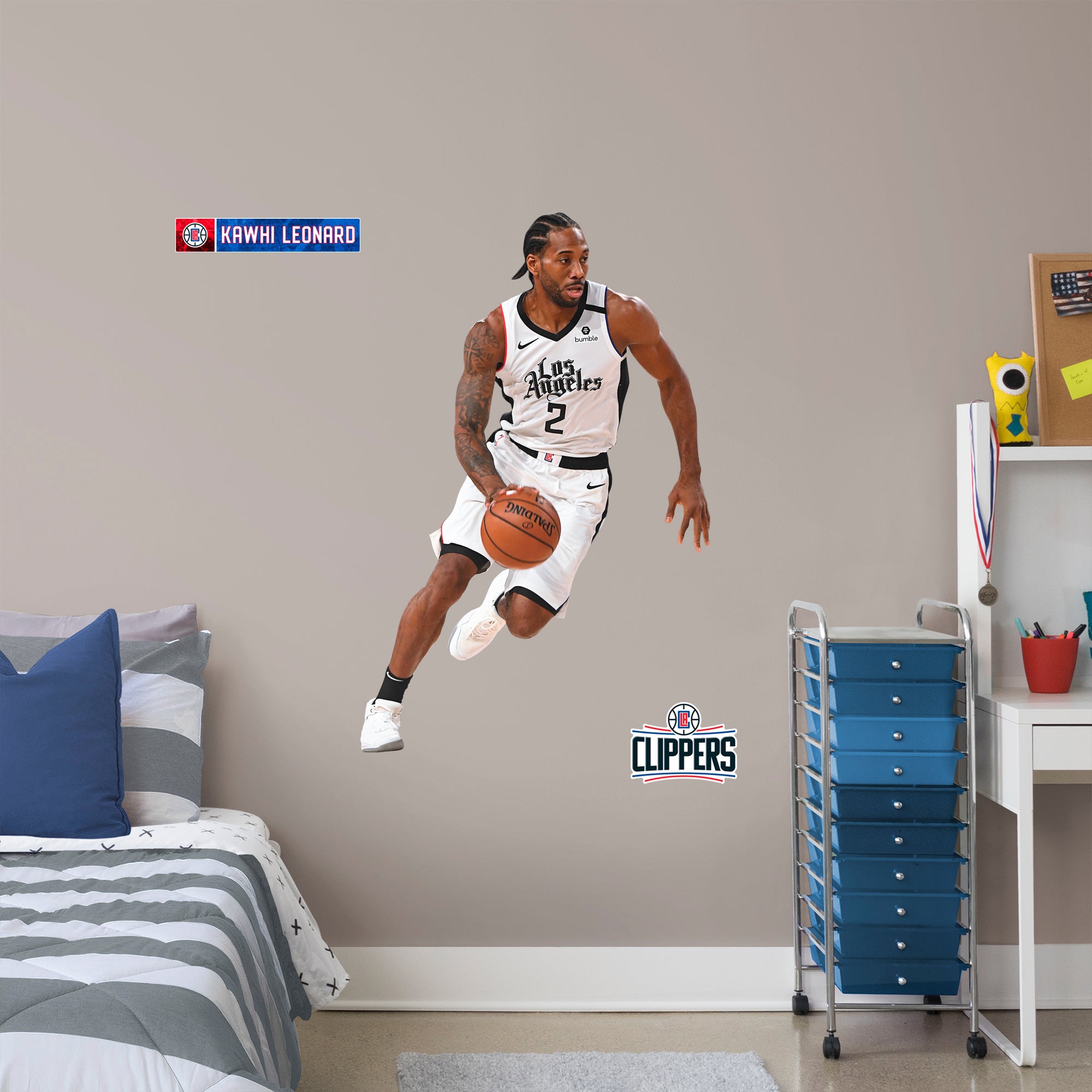 Kawhi Leonard 2020 Old English Jersey RealBig - Officially Licensed NBA Removable Wall Decal Giant Athlete + 2 Decals (33"W x 51