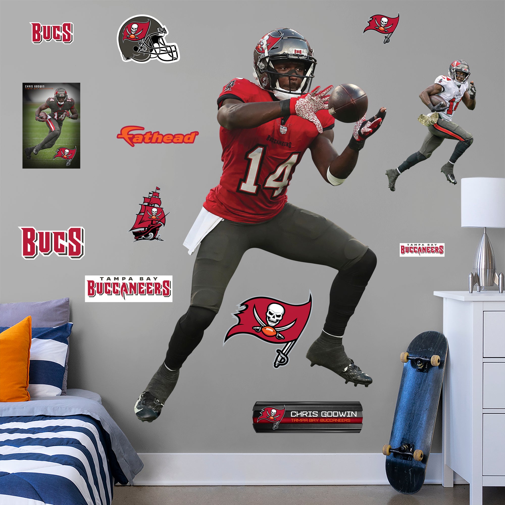 Chris Godwin 2020 - Officially Licensed NFL Removable Wall Decal Life-Size Athlete + 12 Decals (49"W x 77"H) by Fathead | Vinyl