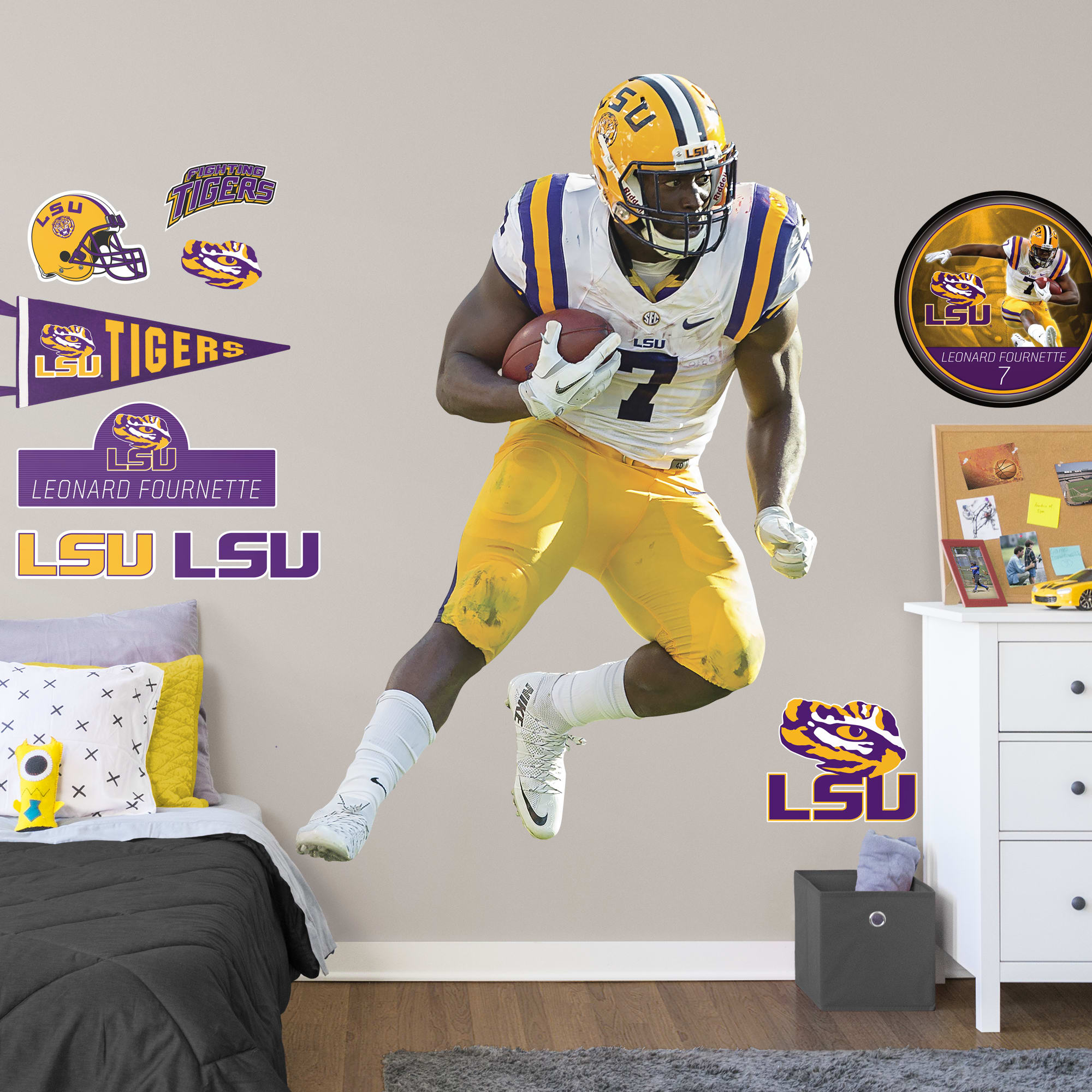 Leonard Fournette for LSU Tigers: LSU - Officially Licensed Removable Wall Decal Life-Size Athlete + 10 Decals (48"W x 73"H) by