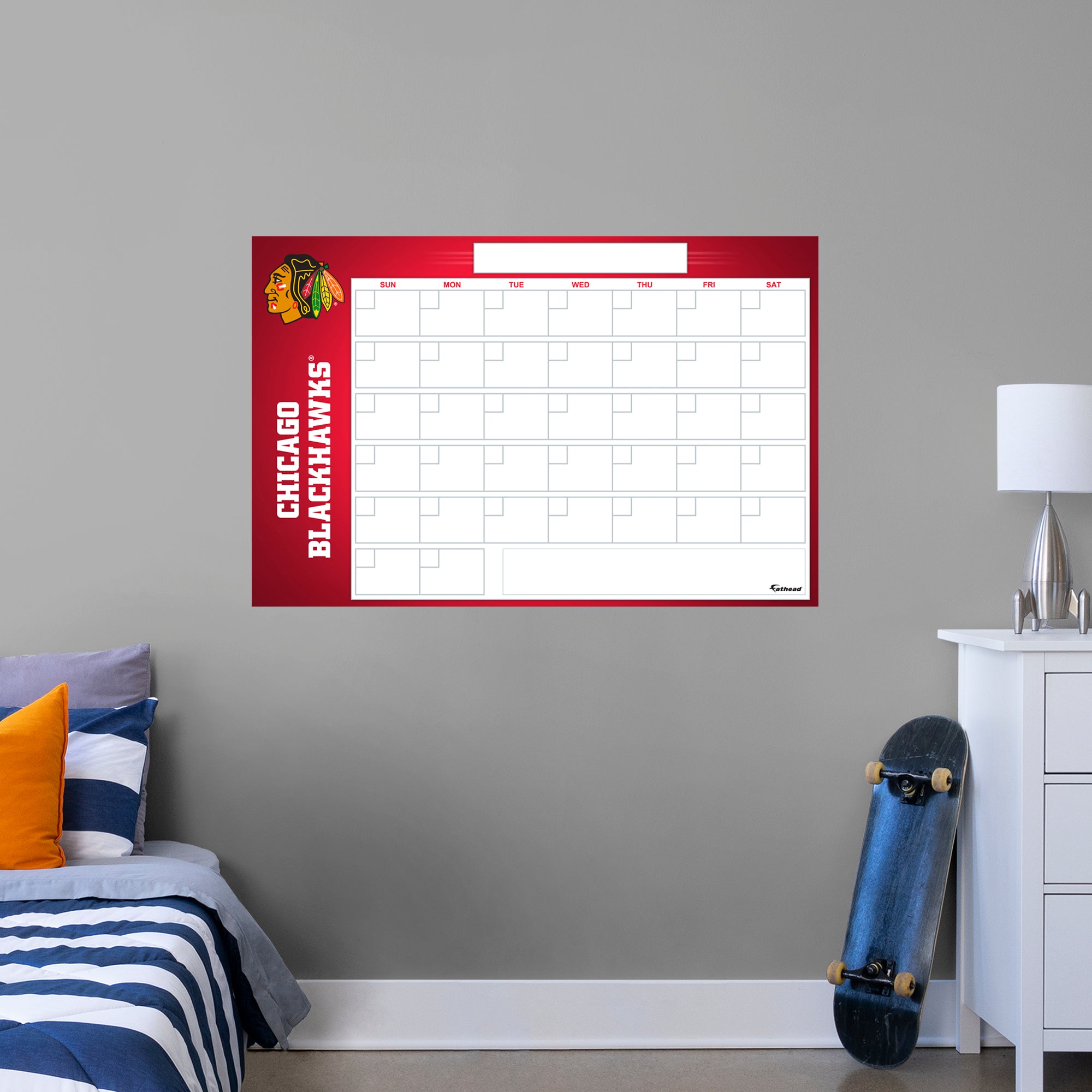 Chicago Blackhawks Dry Erase Calendar - Officially Licensed NHL Removable Wall Decal Giant Decal (57"W x 34"H) by Fathead | Viny