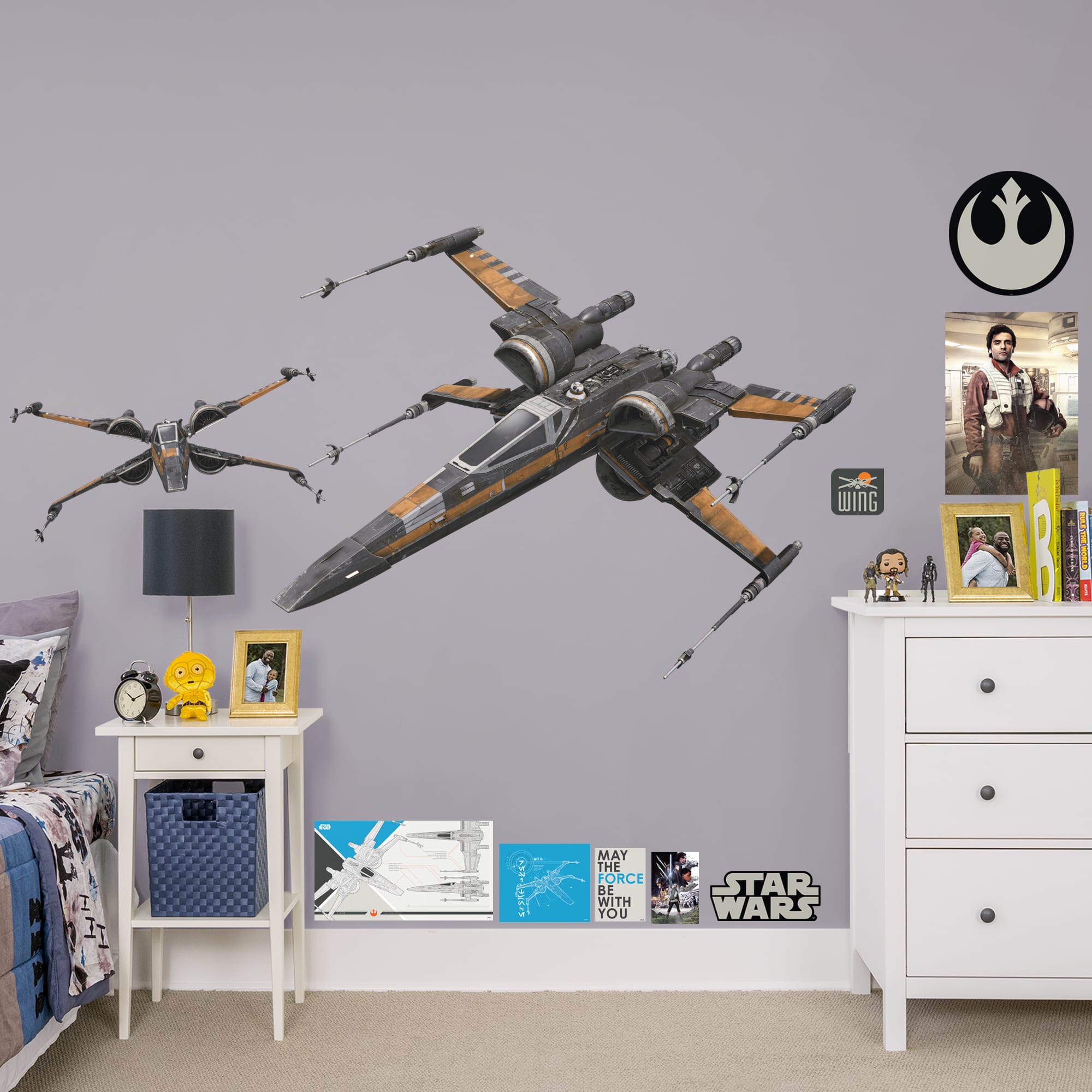 Star Wars: The Last Jedi Poes X-Wing - Officially Licensed Removable Wall Decal Huge Ship + 10 Decals (55"W x 42"H) by Fathead