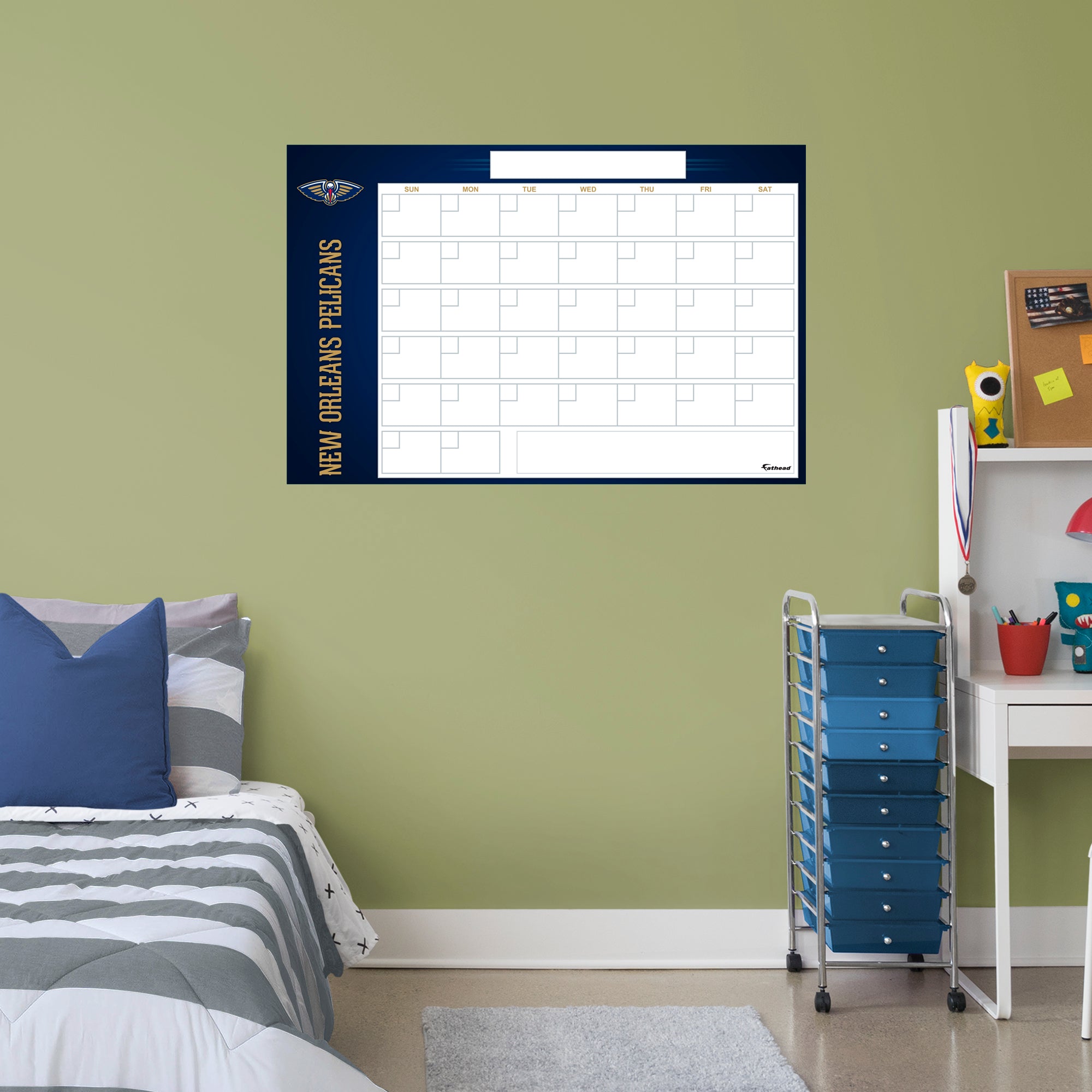 New Orleans Pelicans Dry Erase Calendar - Officially Licensed NBA Removable Wall Decal Giant Decal (34"W x 52"H) by Fathead | Vi
