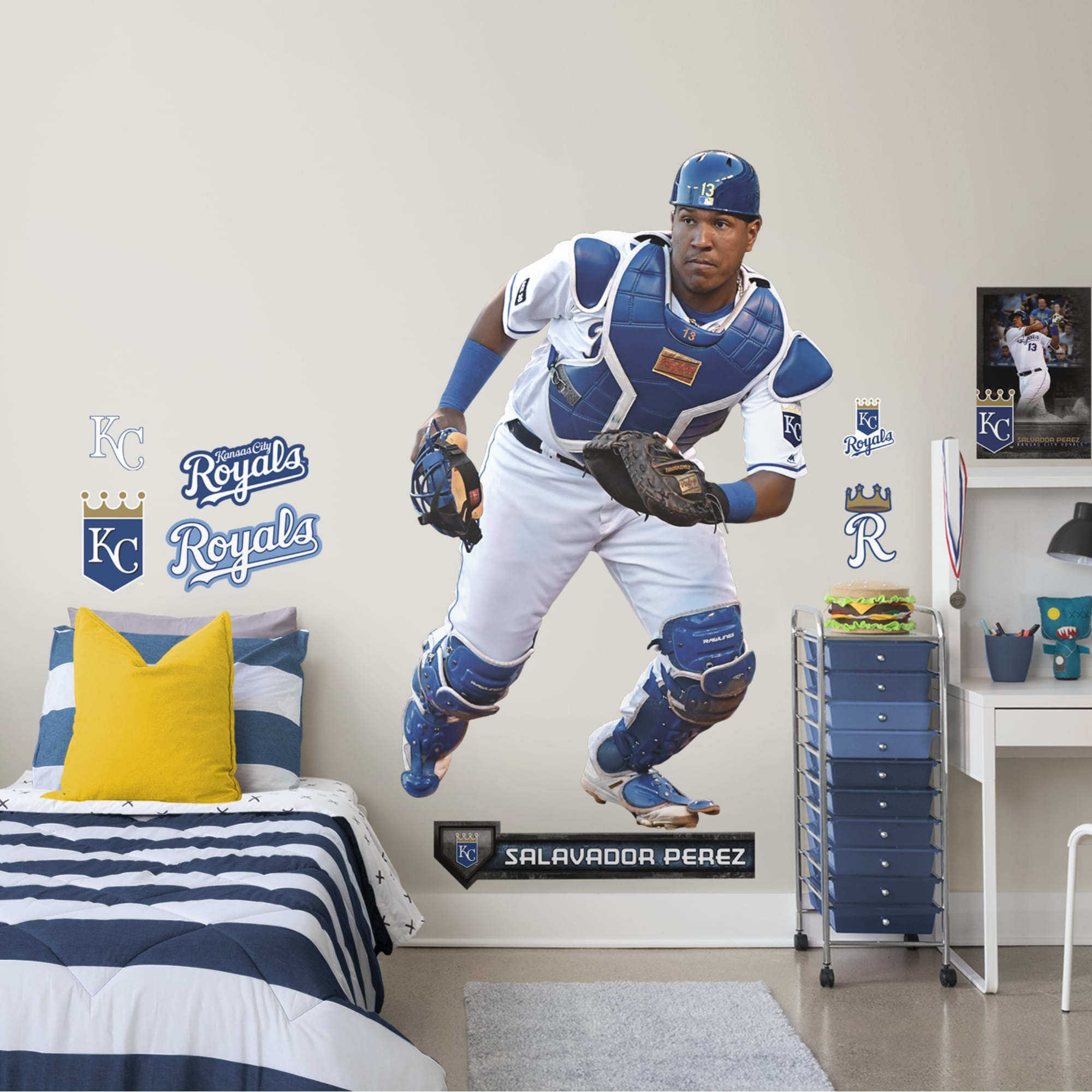 Salvador Perez for Kansas City Royals: Catcher - Officially Licensed MLB Removable Wall Decal Life-Size Athlete + 10 Decals (47"