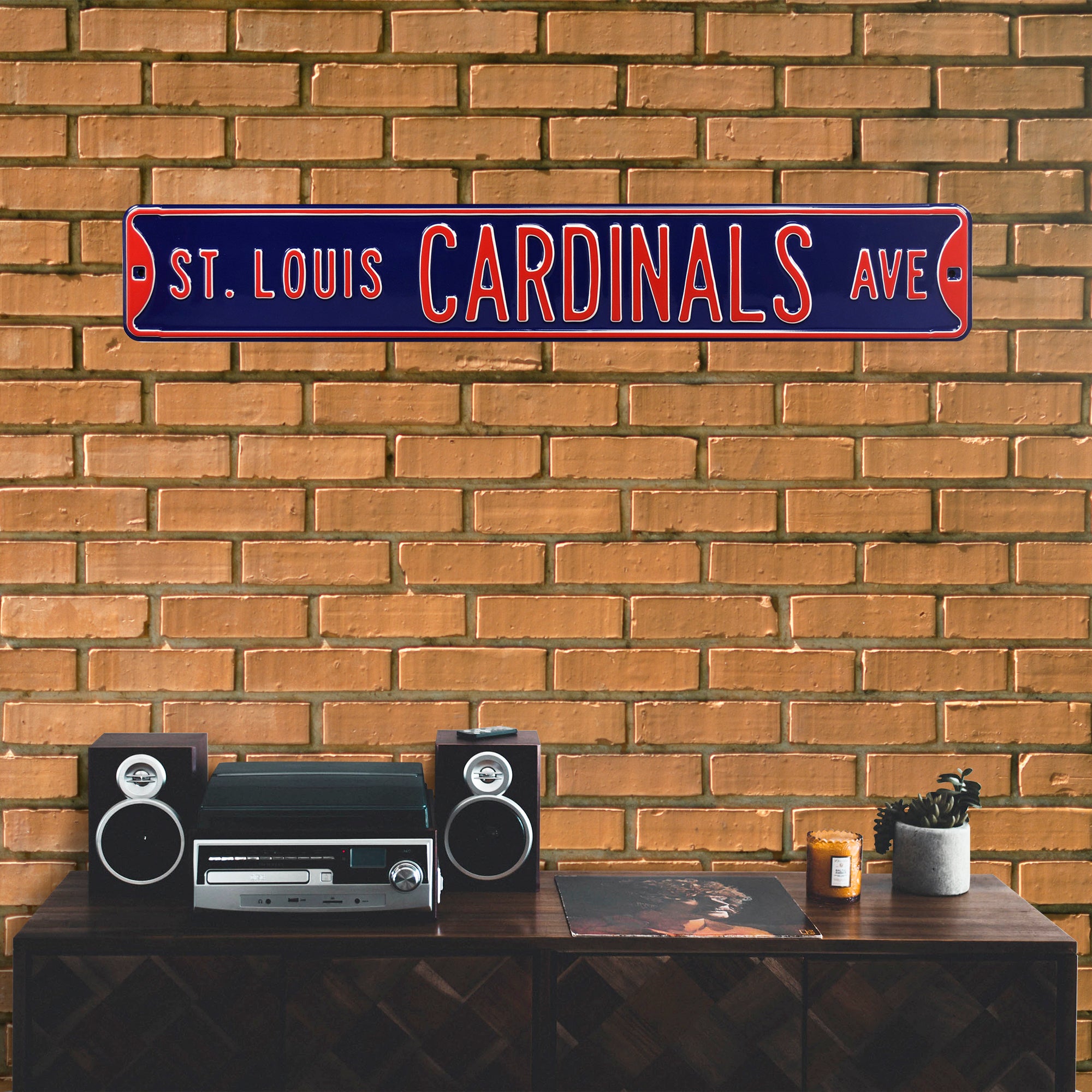 St Louis Cardinals Steel Street Sign-St Louis CARDINALS AVE on Navy 36" W x 6" H by Fathead