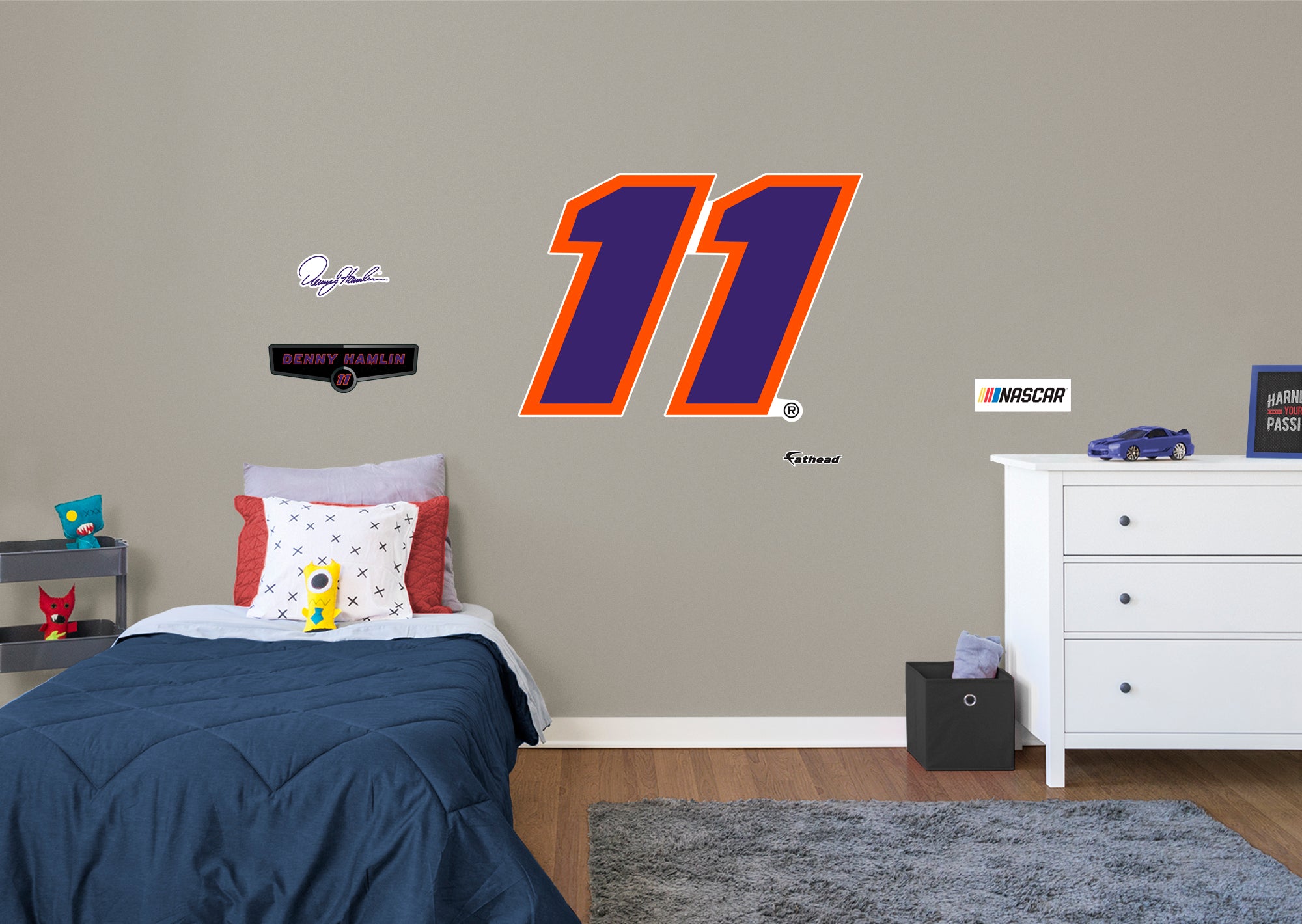 Denny Hamlin 2021 #11 Logo - Officially Licensed NASCAR Removable Wall Decal Giant Logo + 4 Decals (46"W x 33"H) by Fathead | Vi