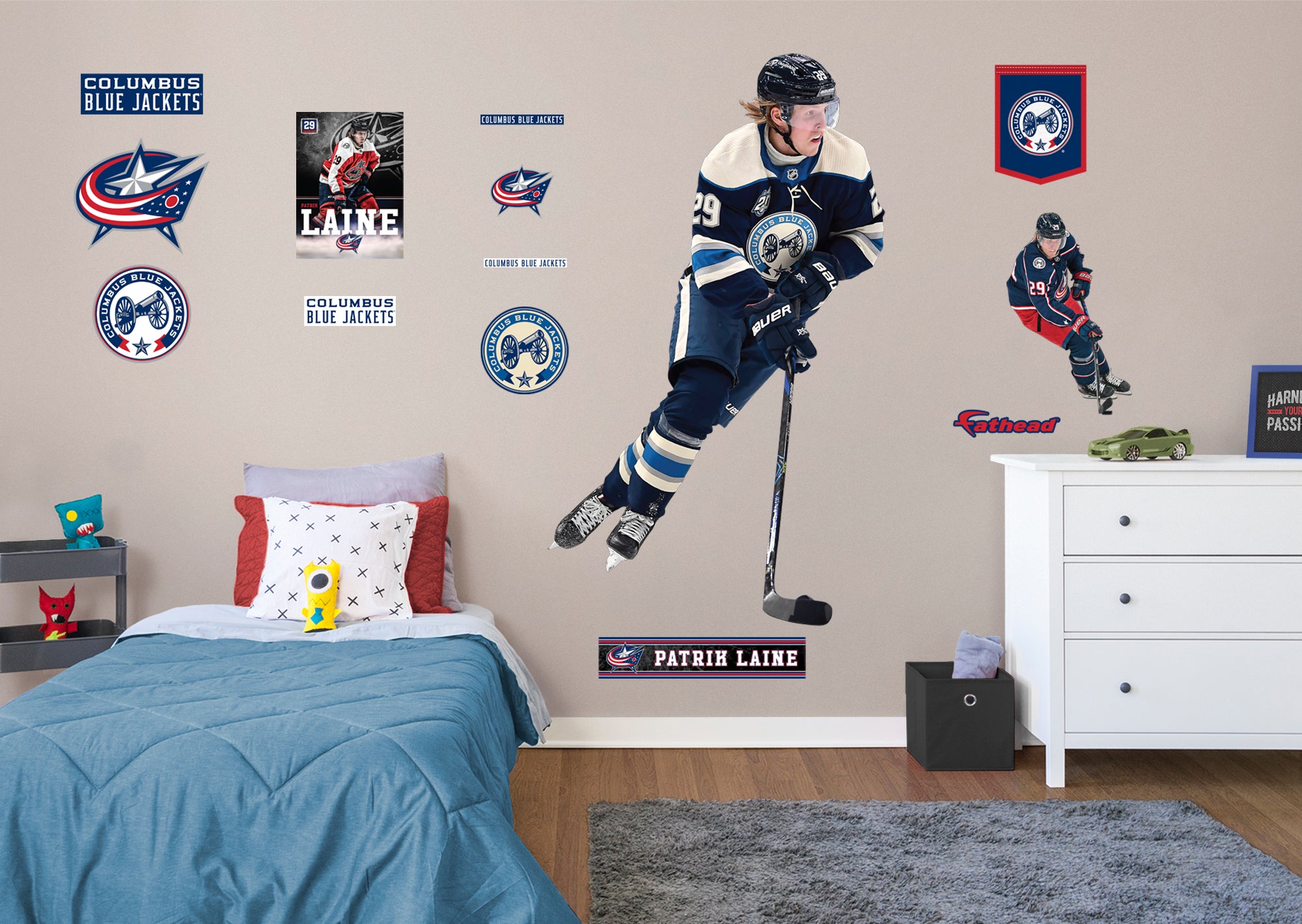 Patrik Laine 2021 for Columbus Blue Jackets - Officially Licensed NHL Removable Wall Decal Life-Size Athlete + 13 Decals by Fath