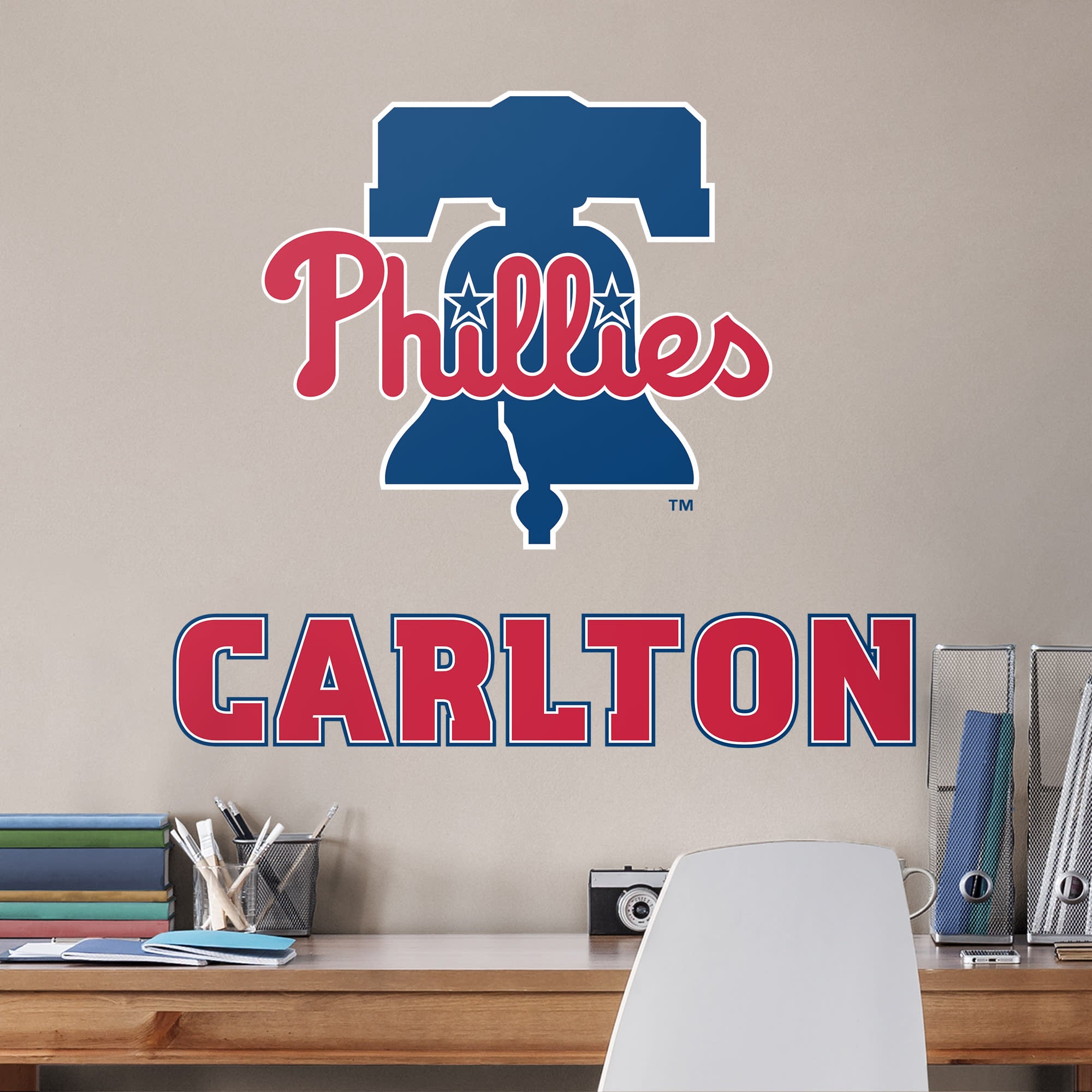 Philadelphia Phillies: Stacked Personalized Name - Officially Licensed MLB Transfer Decal in Red (52"W x 39.5"H) by Fathead | Vi