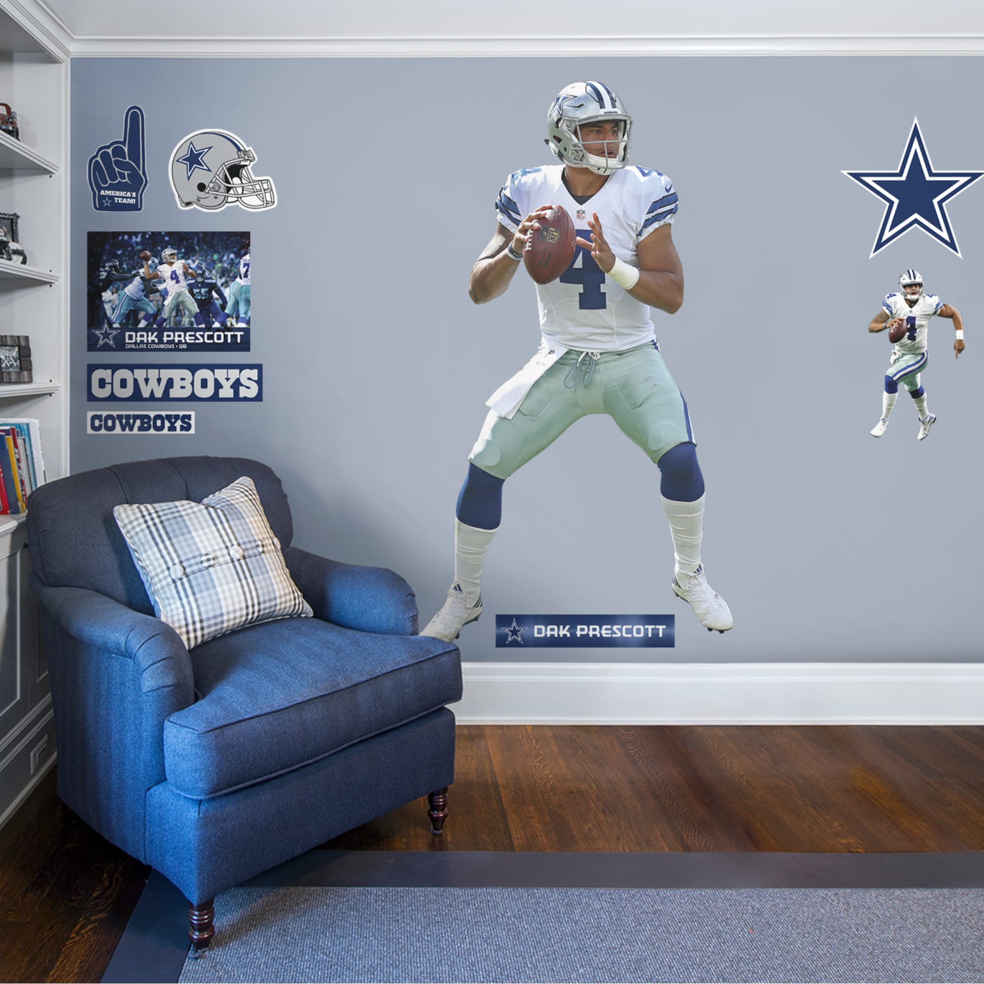 Dak Prescott for Dallas Cowboys - Officially Licensed NFL Removable Wall Decal Life-Size Athlete + 10 Decals (43"W x 78"H) by Fa