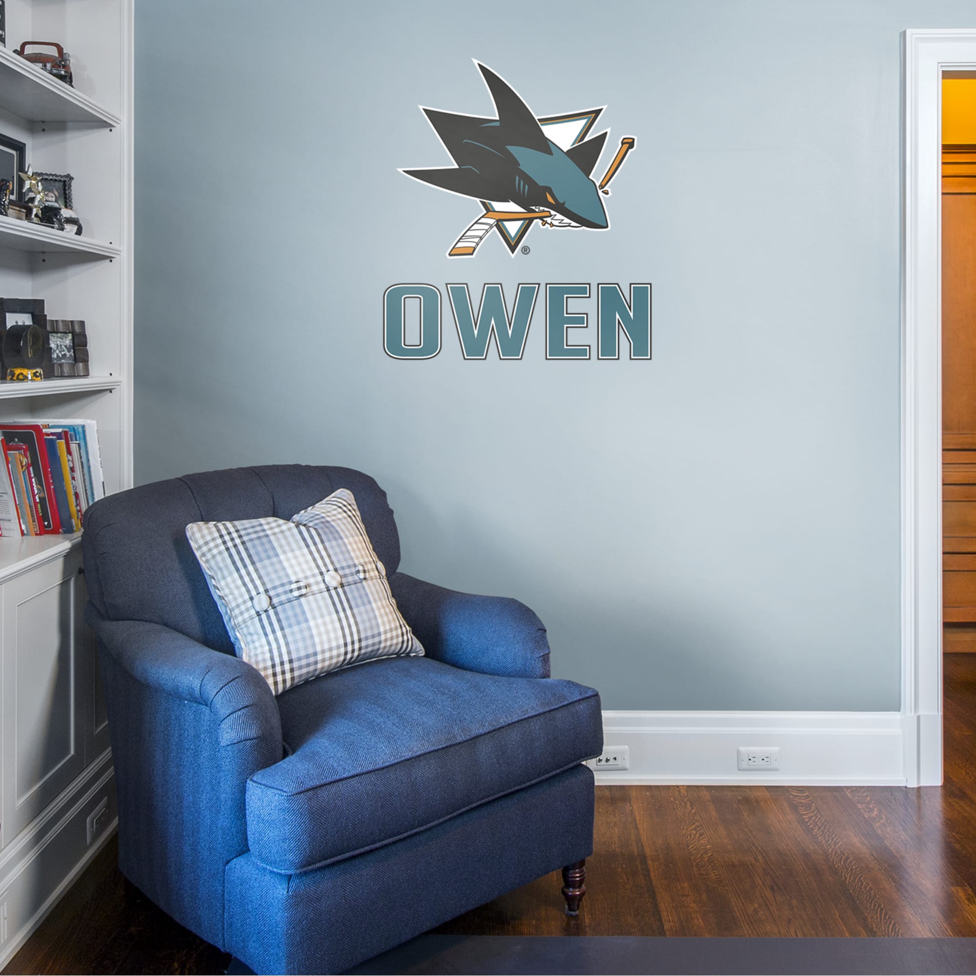 San Jose Sharks Stacked Personalized Name - Officially Licensed NHL Transfer Decal in Teal (39.5"W x 52"H) by Fathead | Vinyl
