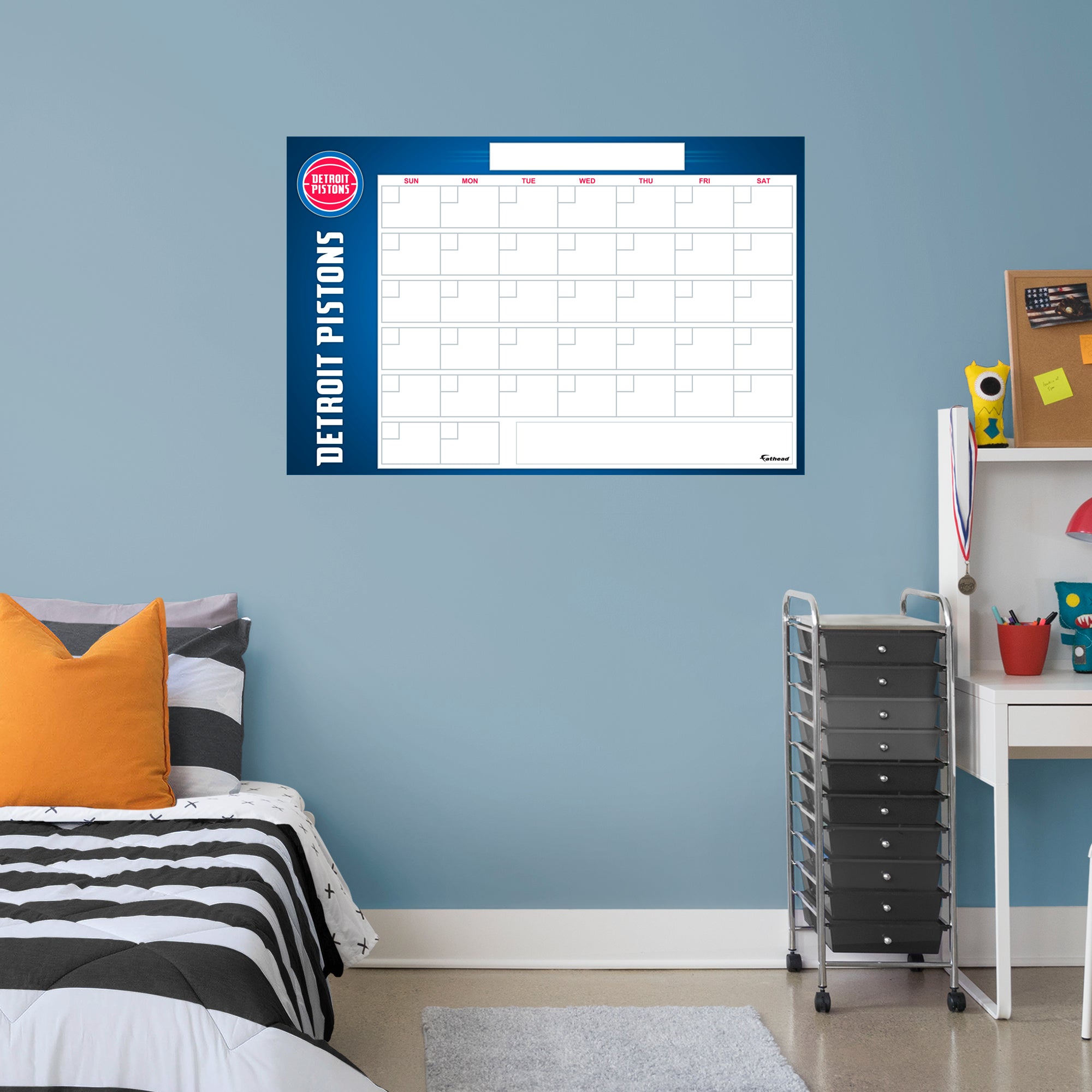 Detroit Pistons Dry Erase Calendar - Officially Licensed NBA Removable Wall Decal Giant Decal (34"W x 52"H) by Fathead | Vinyl