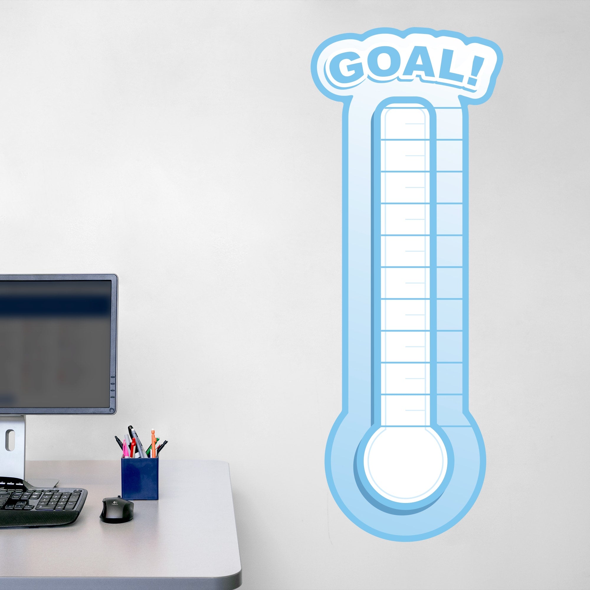 Goal Thermometer - Removable Dry Erase Vinyl Decal in Lt. Blue (17.5"W x 46.8"H) by Fathead