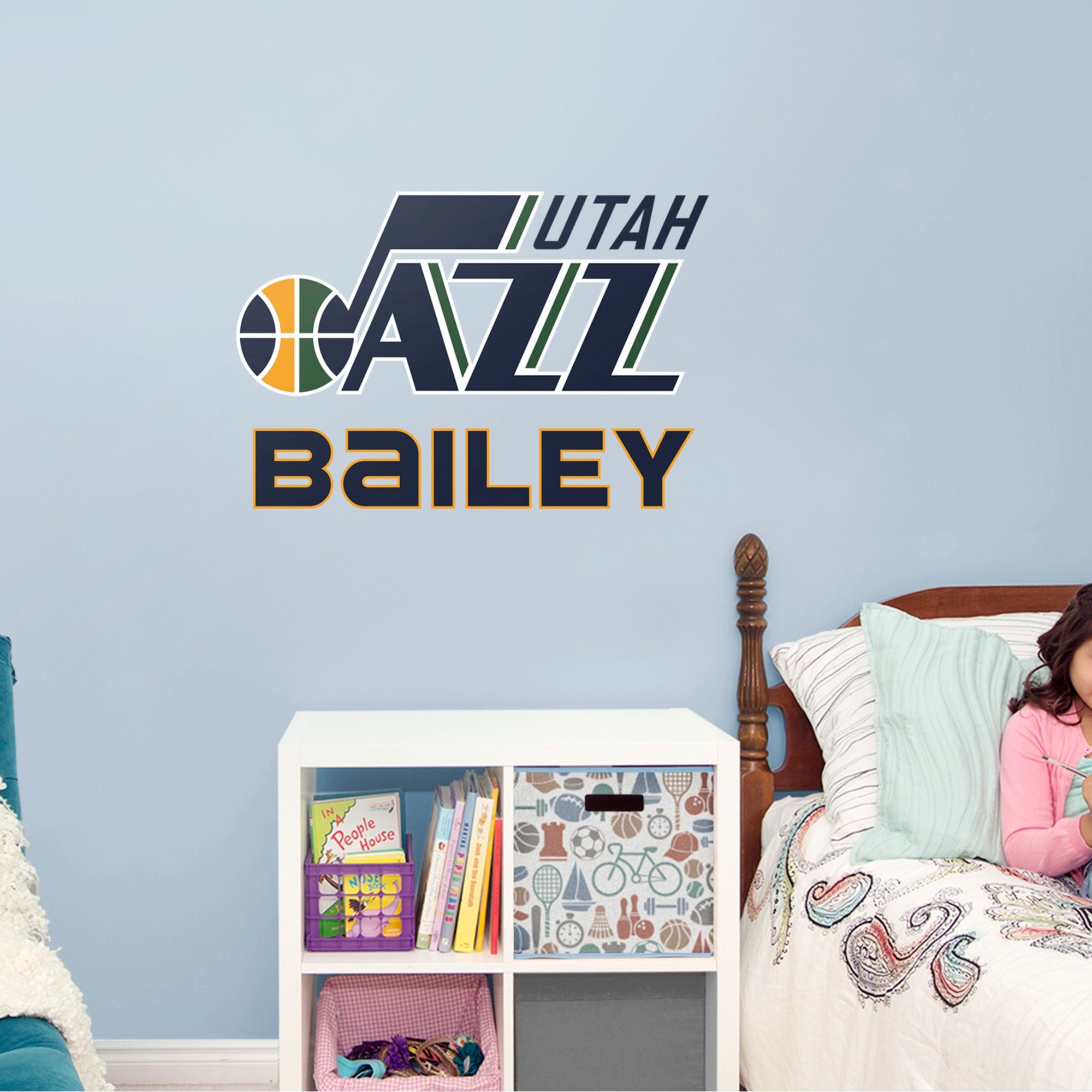 Utah Jazz: Stacked Personalized Name - Officially Licensed NBA Transfer Decal in Navy (39.5"W x 52"H) by Fathead | Vinyl