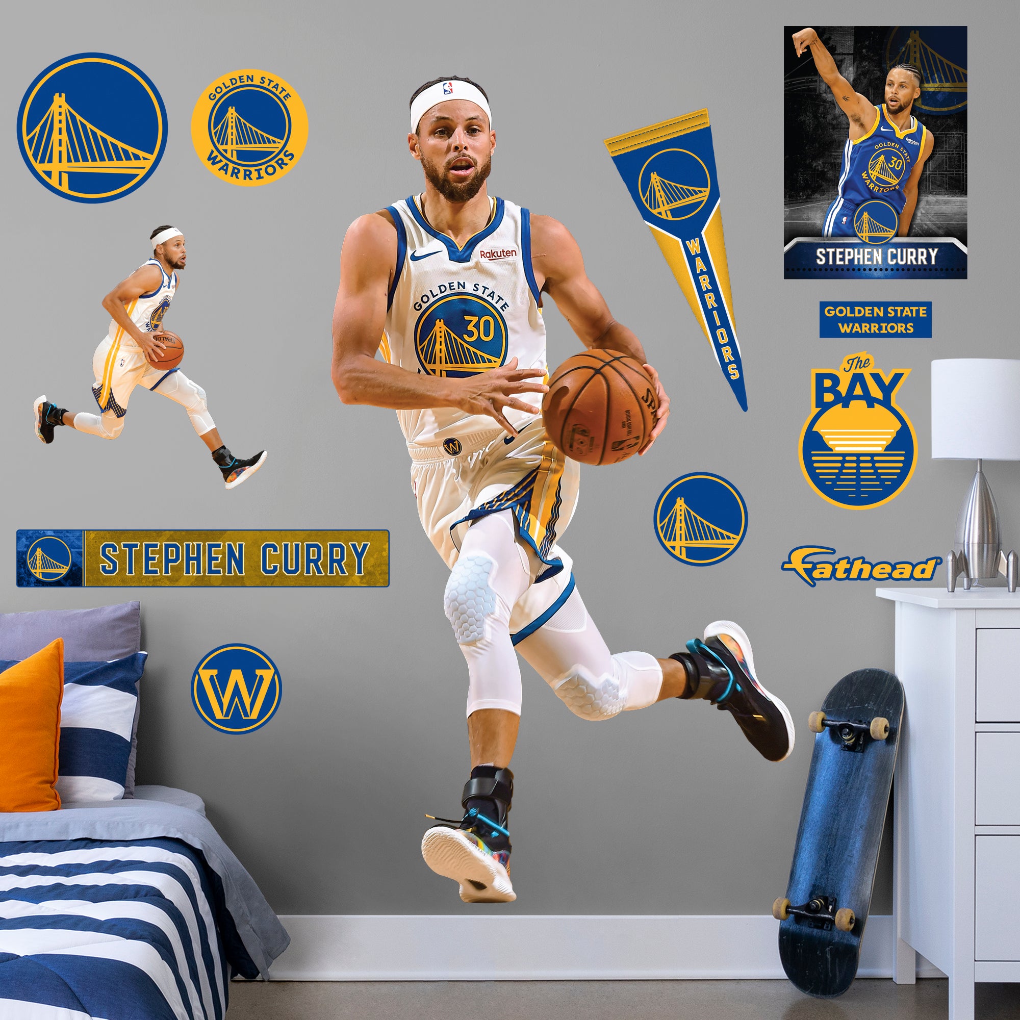 Stephen Curry 2020 - Officially Licensed NBA Removable Wall Decal Life-Size Athlete + 11 Decals (44"W x 78"H) by Fathead | Vinyl