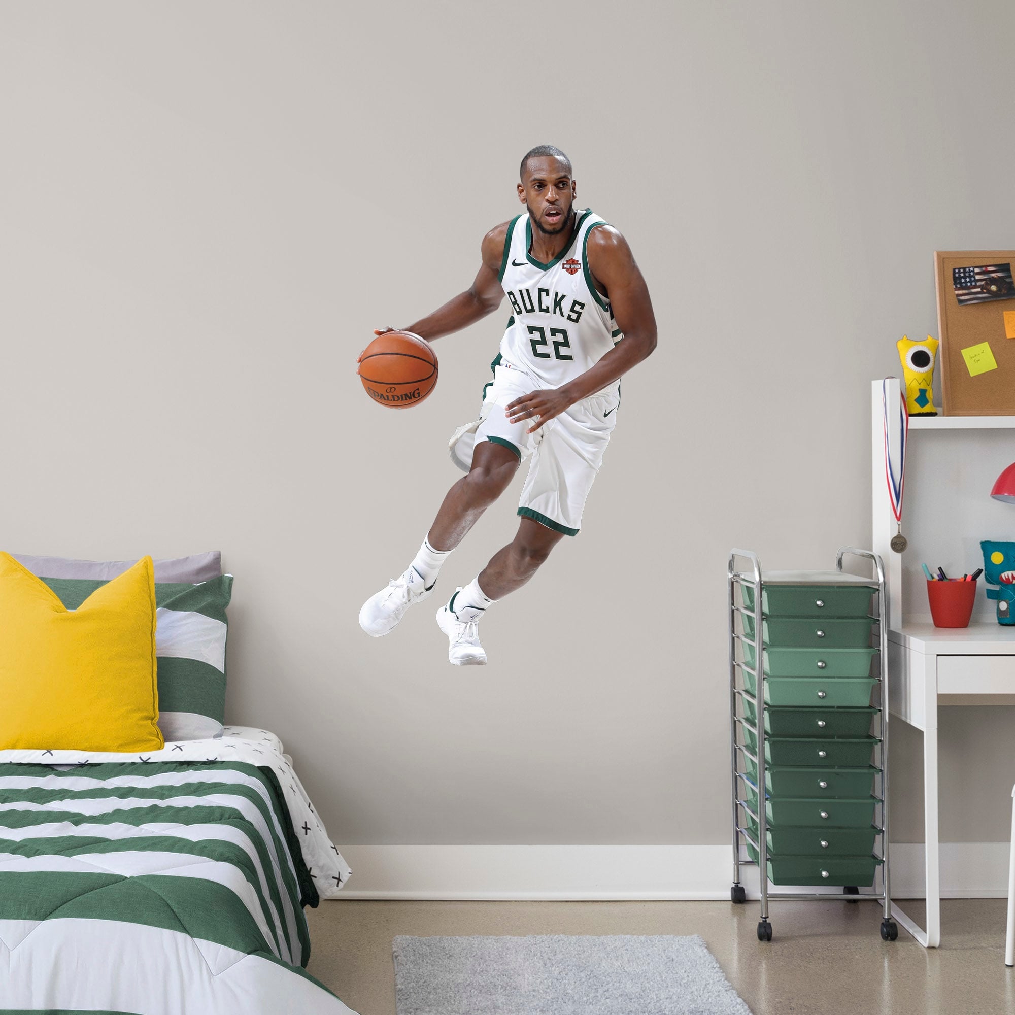 Khris Middleton for Milwaukee Bucks - Officially Licensed NBA Removable Wall Decal Giant Athlete + 2 Decals (29"W x 51"H) by Fat