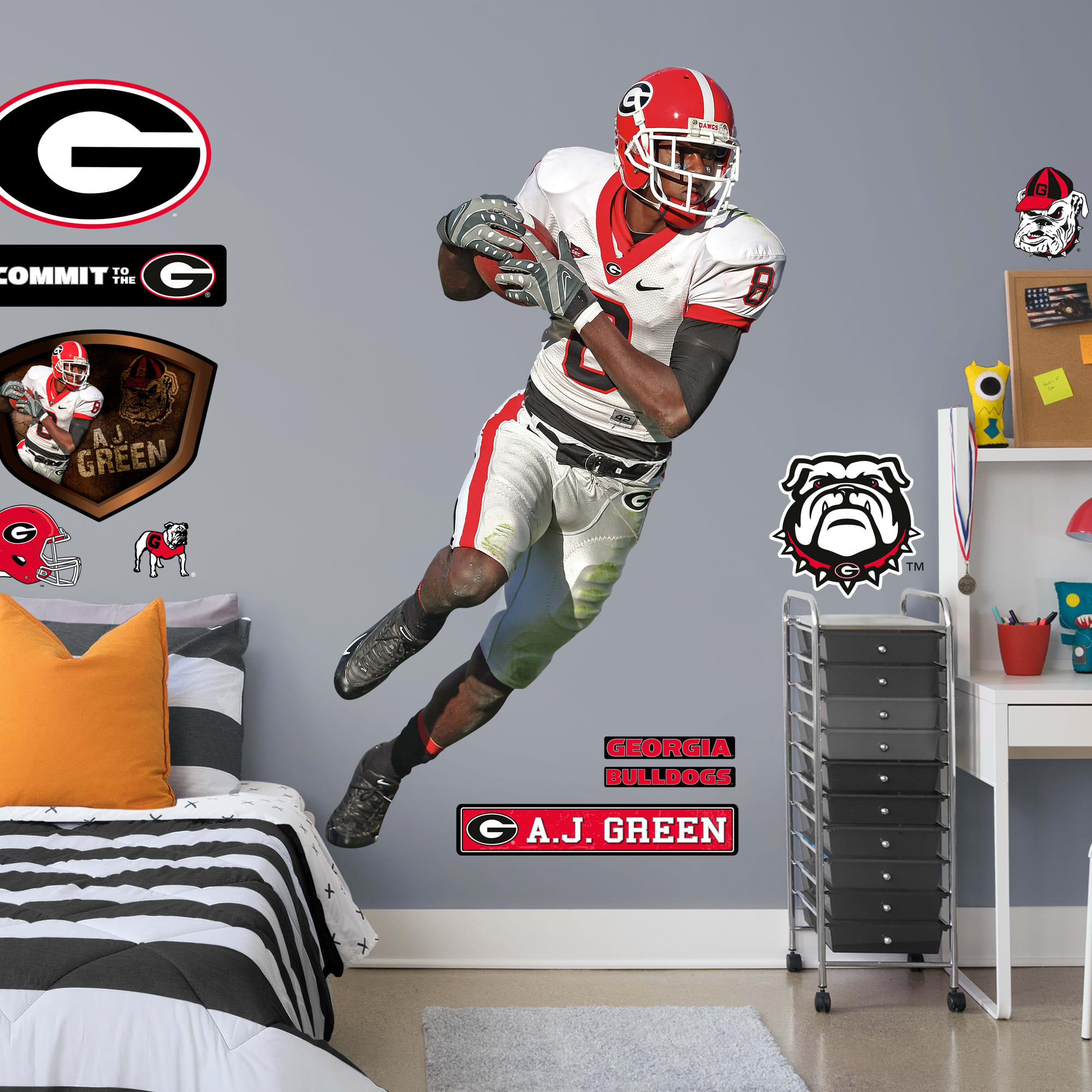 A.J. Green for Georgia Bulldogs: Georgia - Officially Licensed Removable Wall Decal Life-Size Athlete + 12 Decals (45"W x 77"H)