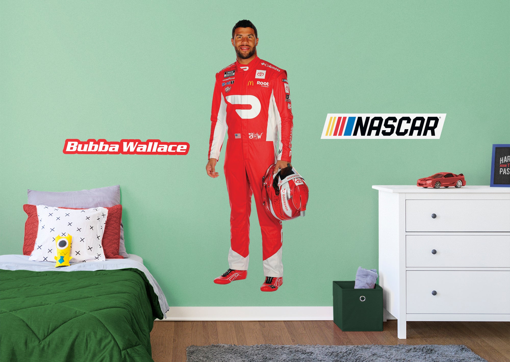 Bubba Wallace 2021 RealBig Driver - Officially Licensed NASCAR Removable Wall Decal Life-Size Character + 2 Decals (29"W x 78"H)