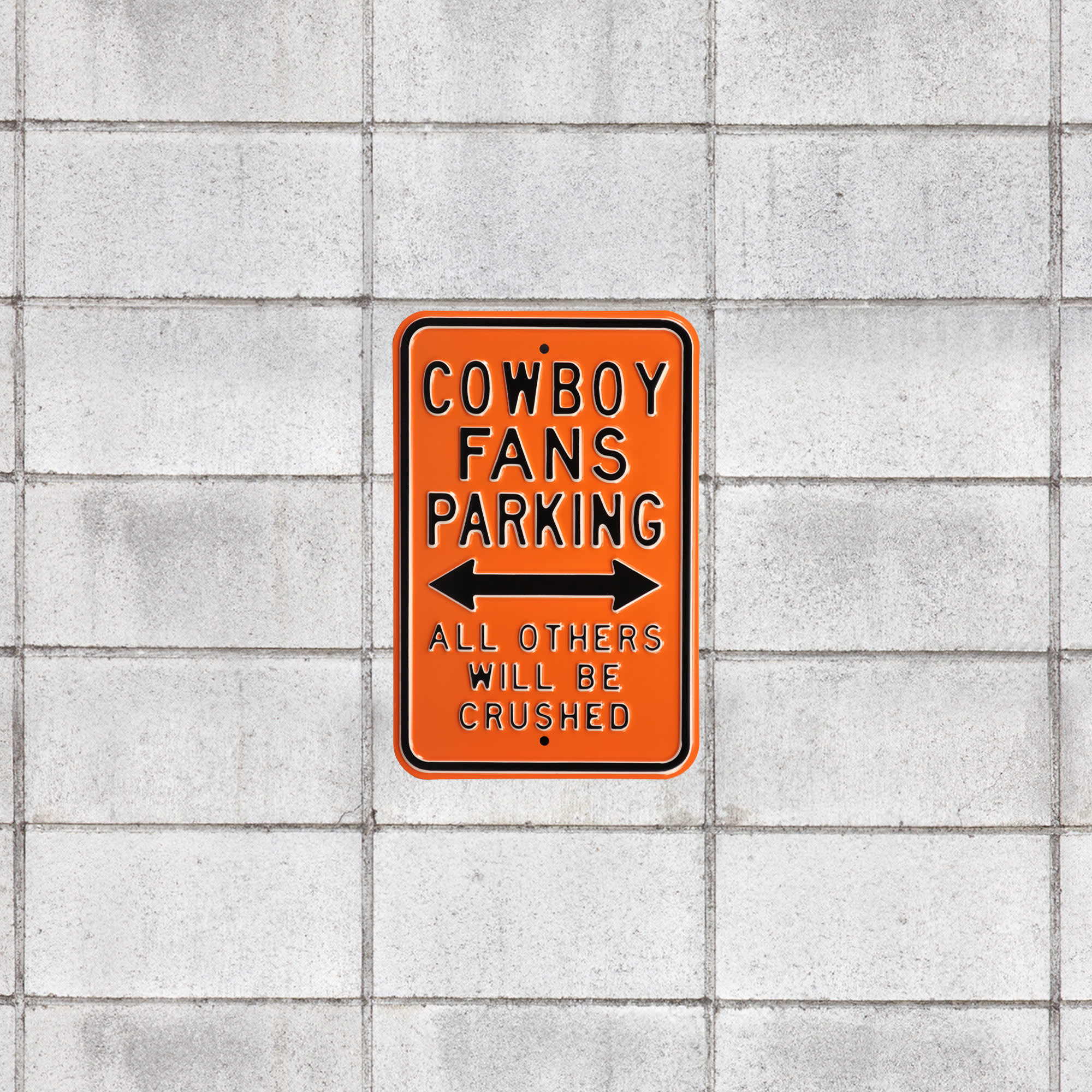 Oklahoma State Cowboys: Crushed Parking - Officially Licensed Metal Street Sign 18.0"W x 12.0"H by Fathead | 100% Steel