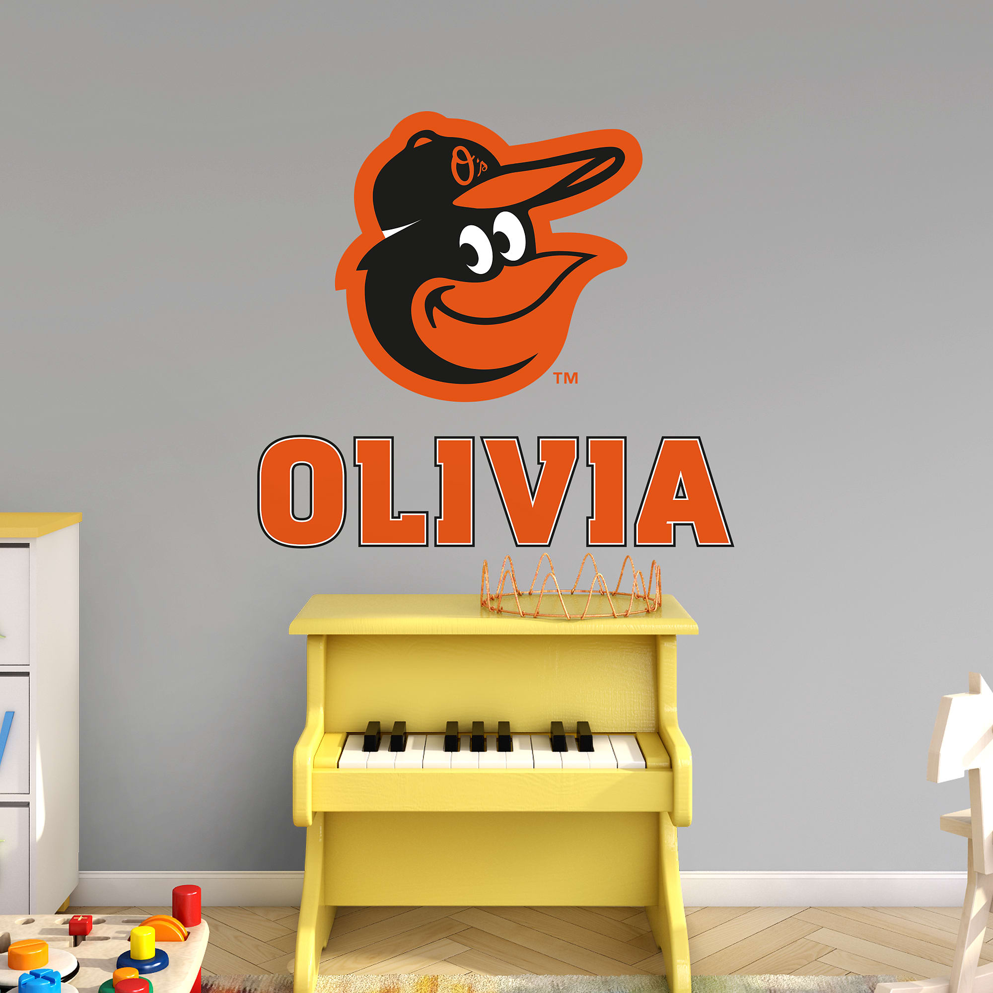 Baltimore Orioles: Alternate Stacked Personalized Name - Officially Licensed MLB Transfer Decal in Orange (52"W x 39.5"H) by Fat