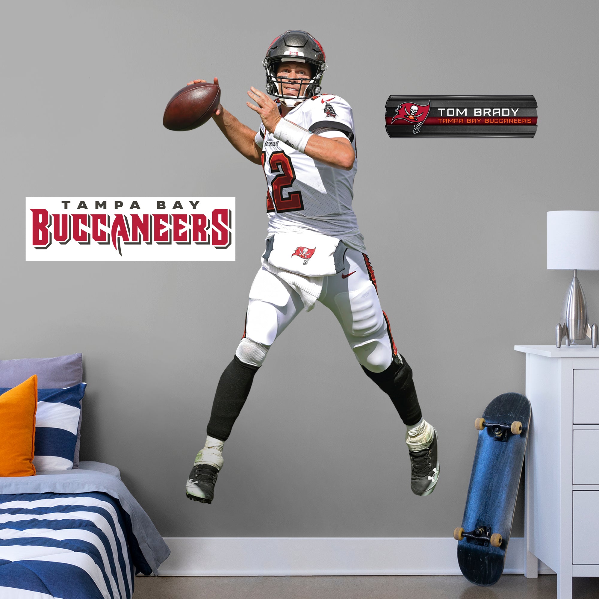 Tom Brady for Tampa Bay Buccaneers: Pass - Officially Licensed NFL Removable Wall Decal Life-Size Athlete + 2 Decals by Fathead