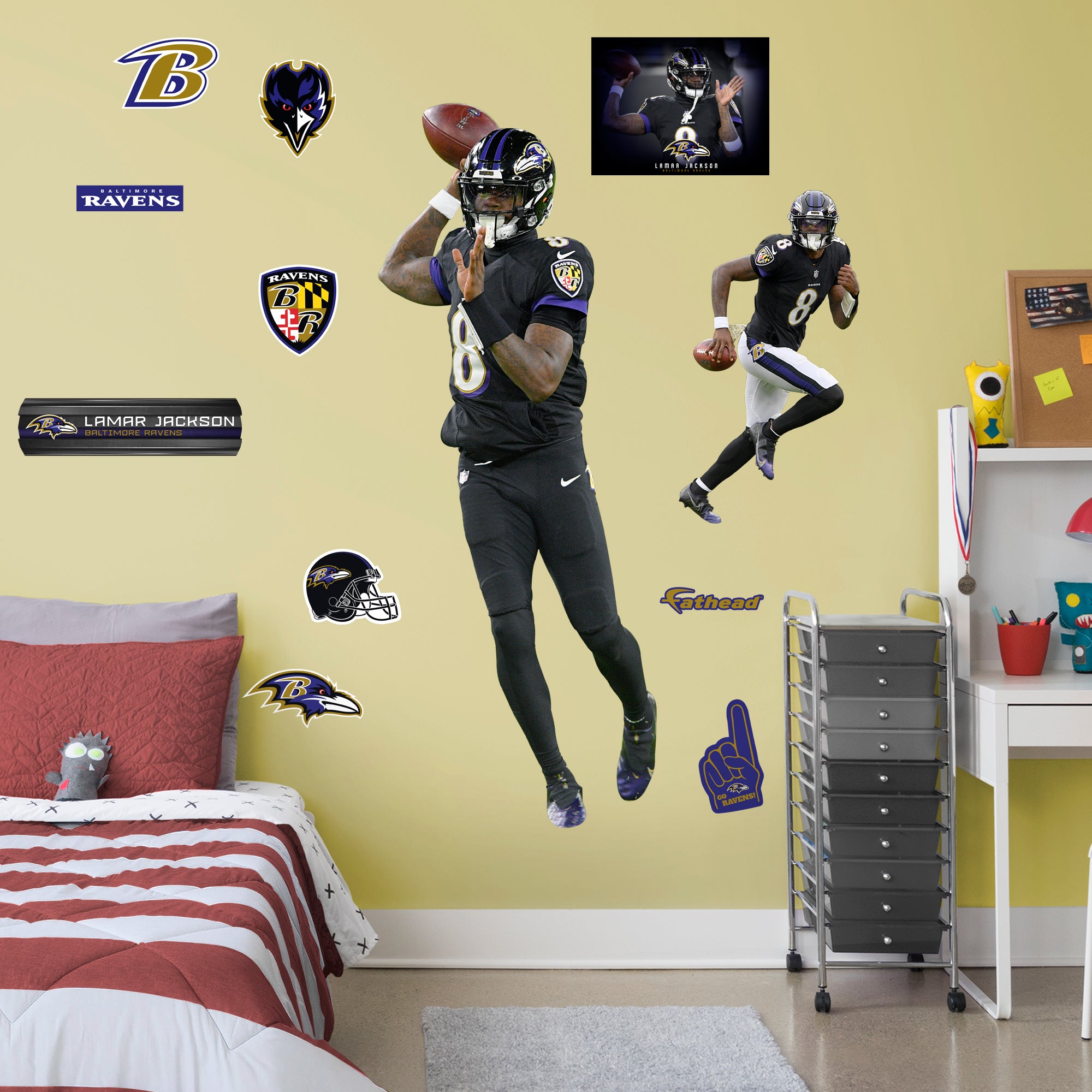 Lamar Jackson 2020 Black Jersey - Officially Licensed NFL Removable Wall Decal Life-Size Athlete + 10 Decals (30"W x 77"H) by Fa