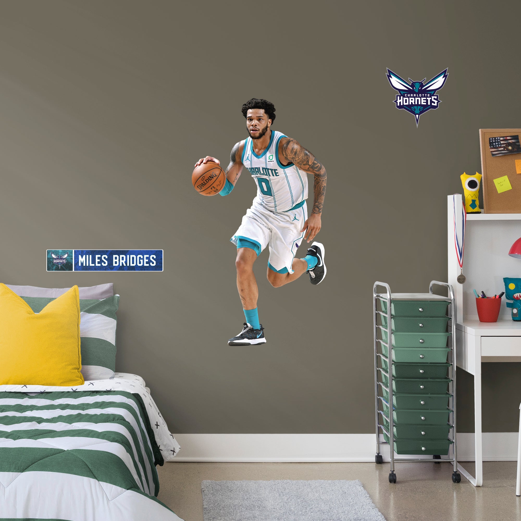 Miles Bridges 2021 for Charlotte Hornets - Officially Licensed NBA Removable Wall Decal Giant Athlete + 2 Decals (28"W x 51"H) b