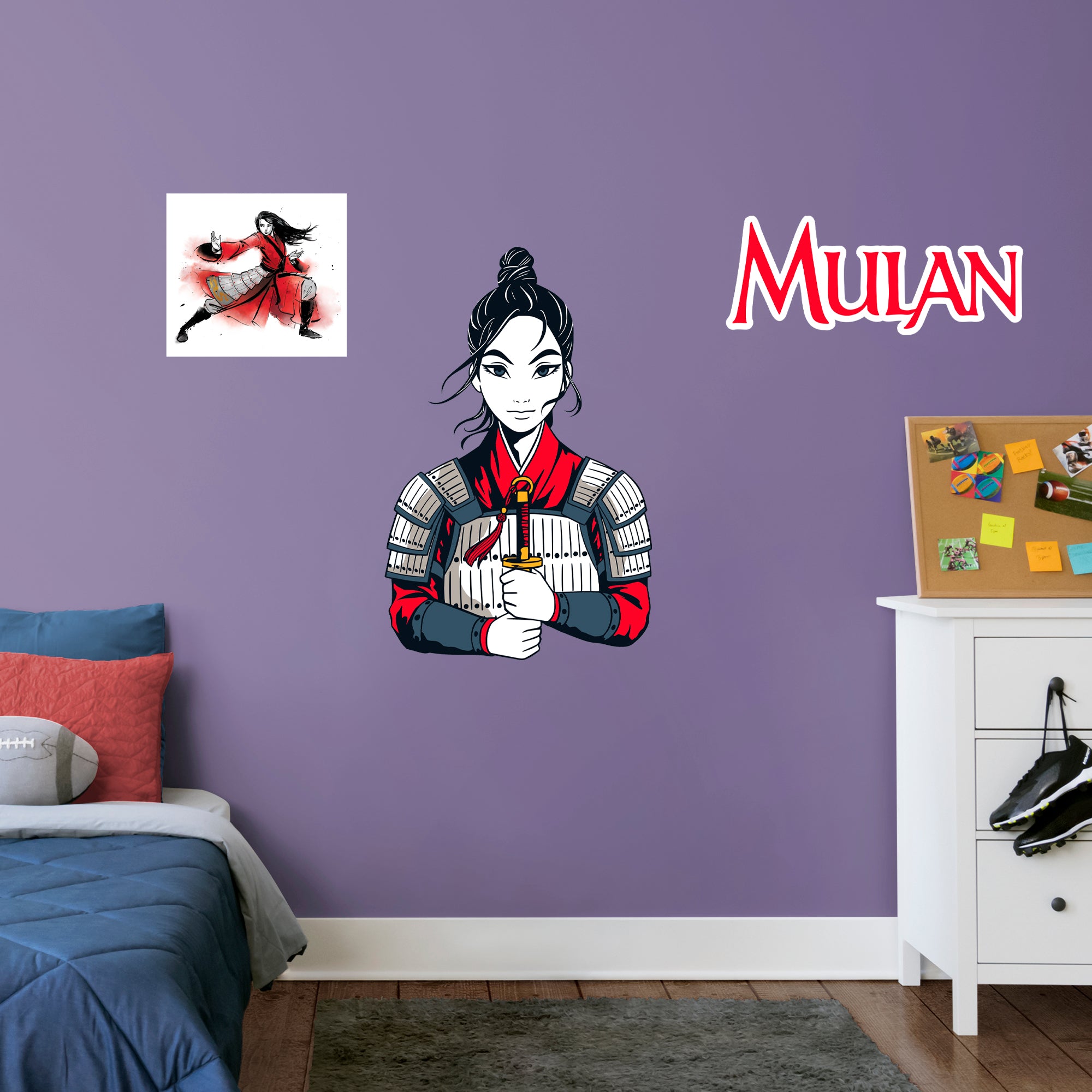 Mulan (Warrior) - Illustrated-Officially Licensed Disney Removable Wall Decal Giant + 2 Decals by Fathead | Vinyl