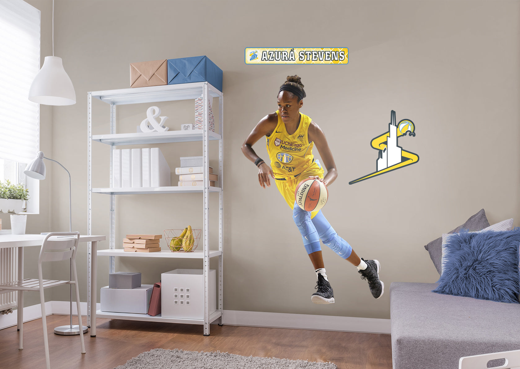 Azura Stevens 2020 RealBig for Chicago Sky - Officially Licensed WNBA Removable Wall Decal Life-Size Athlete + 2 Decals (48"W x