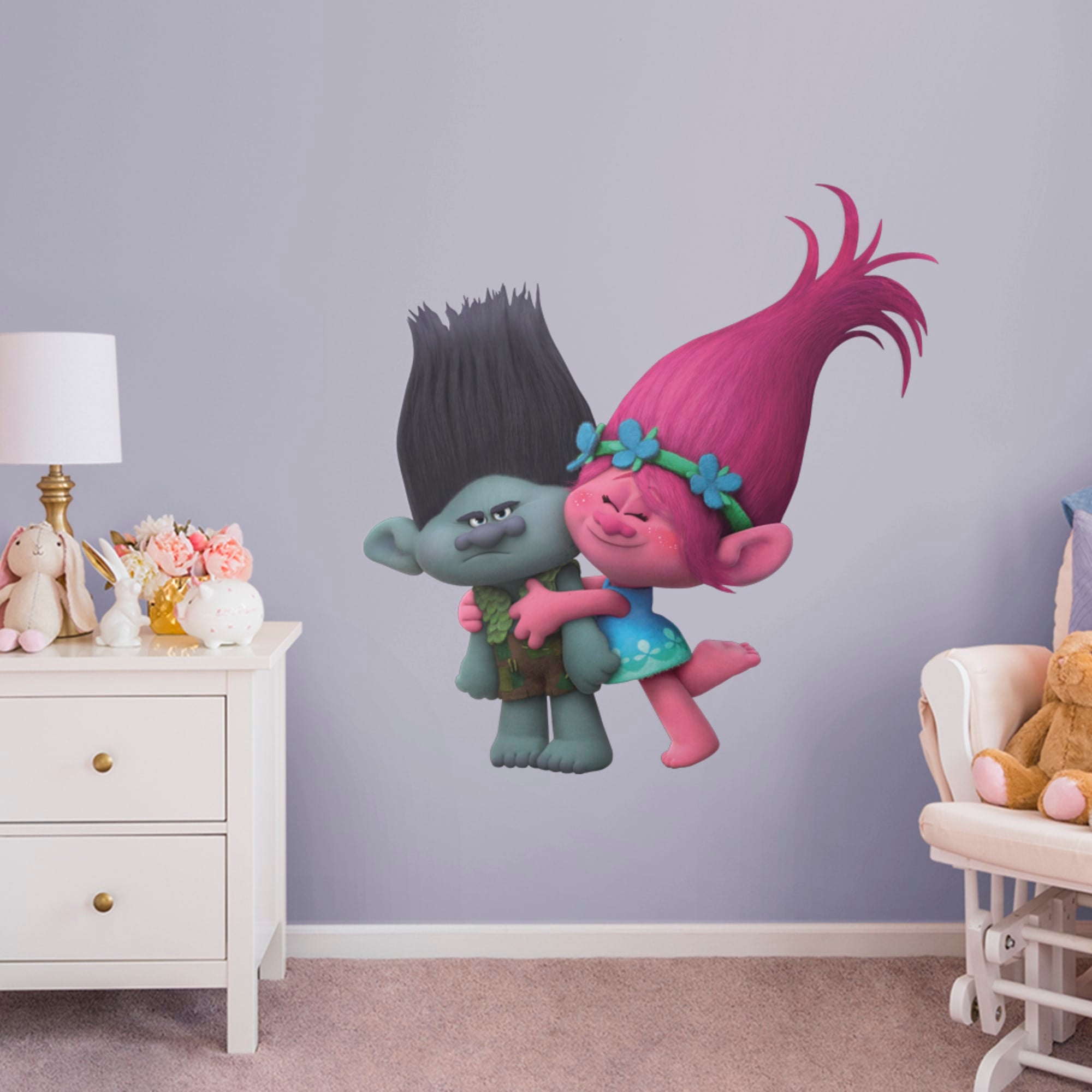 Poppy and Branch - Officially Licensed Trolls Removable Wall Decal Giant Character + 9 Decals (43"W x 44"H) by Fathead | Vinyl