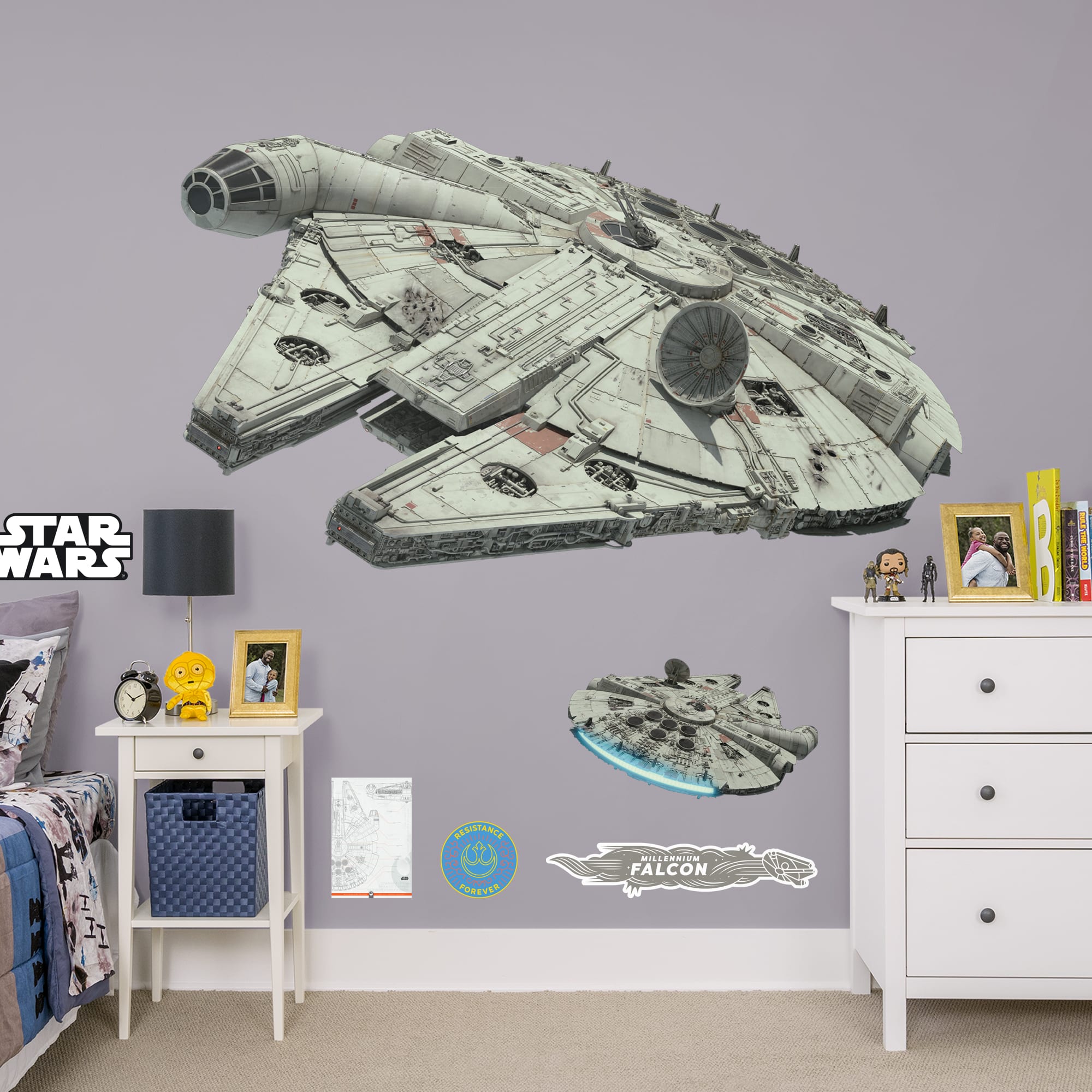 Millennium Falcon - Star Wars: The Rise of Skywalker - Officially Licensed Removable Wall Decal Huge Ship + 6 Decals (78"W x 44"