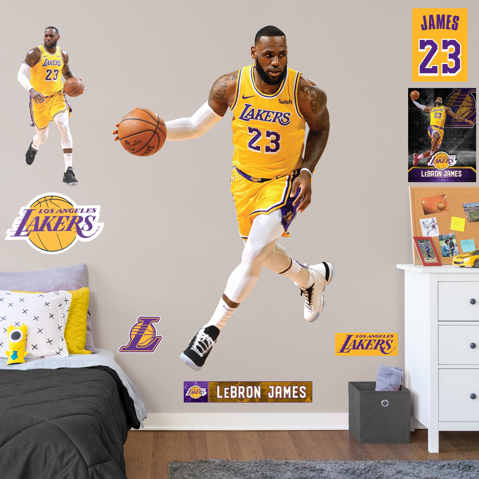 LeBron James for Los Angeles Lakers: Fast Break - Officially Licensed NBA Removable Wall Decal Life-Size Athlete + 9 Decals (50"