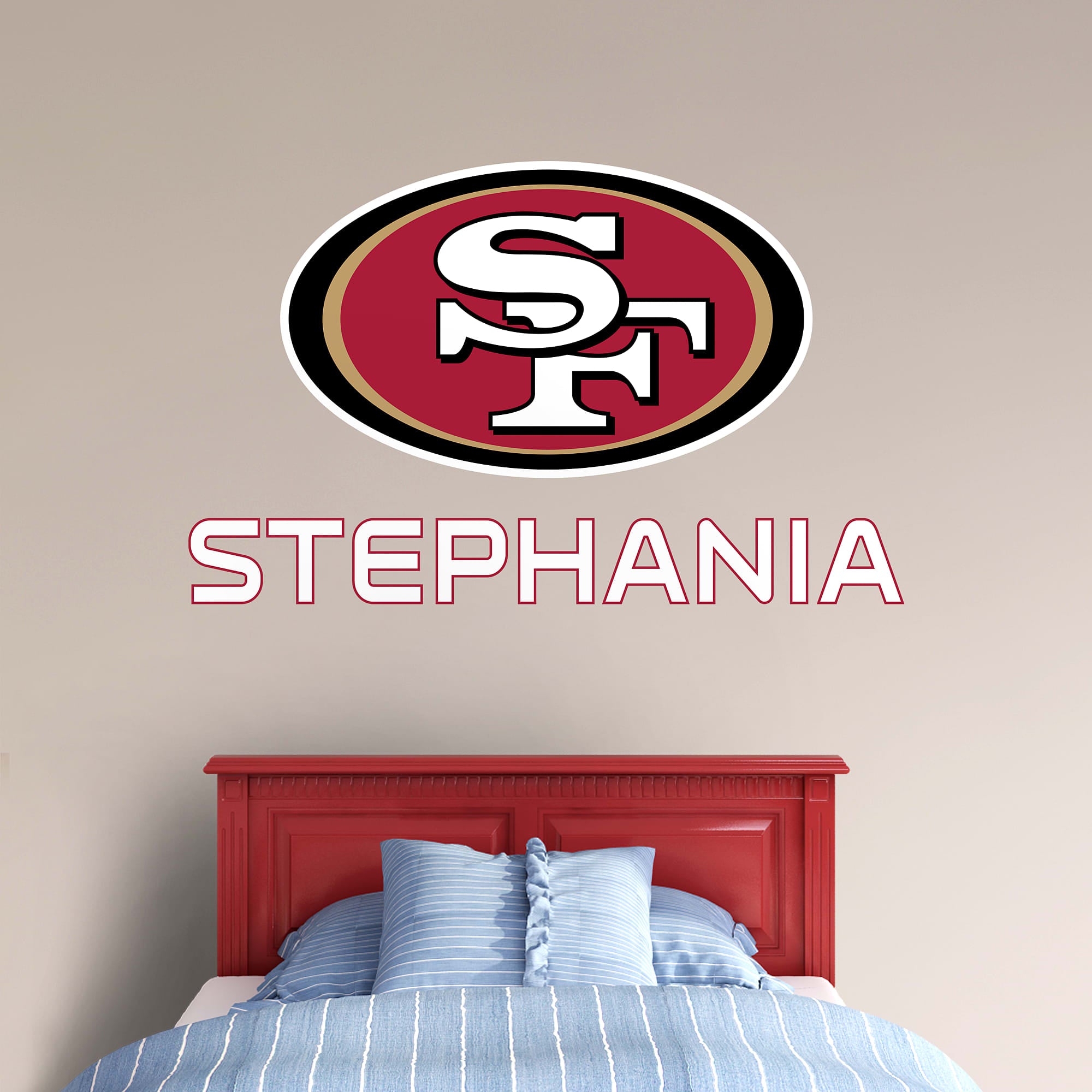 San Francisco 49ers: Stacked Personalized Name - Officially Licensed NFL Transfer Decal in White (52"W x 39.5"H) by Fathead | Vi