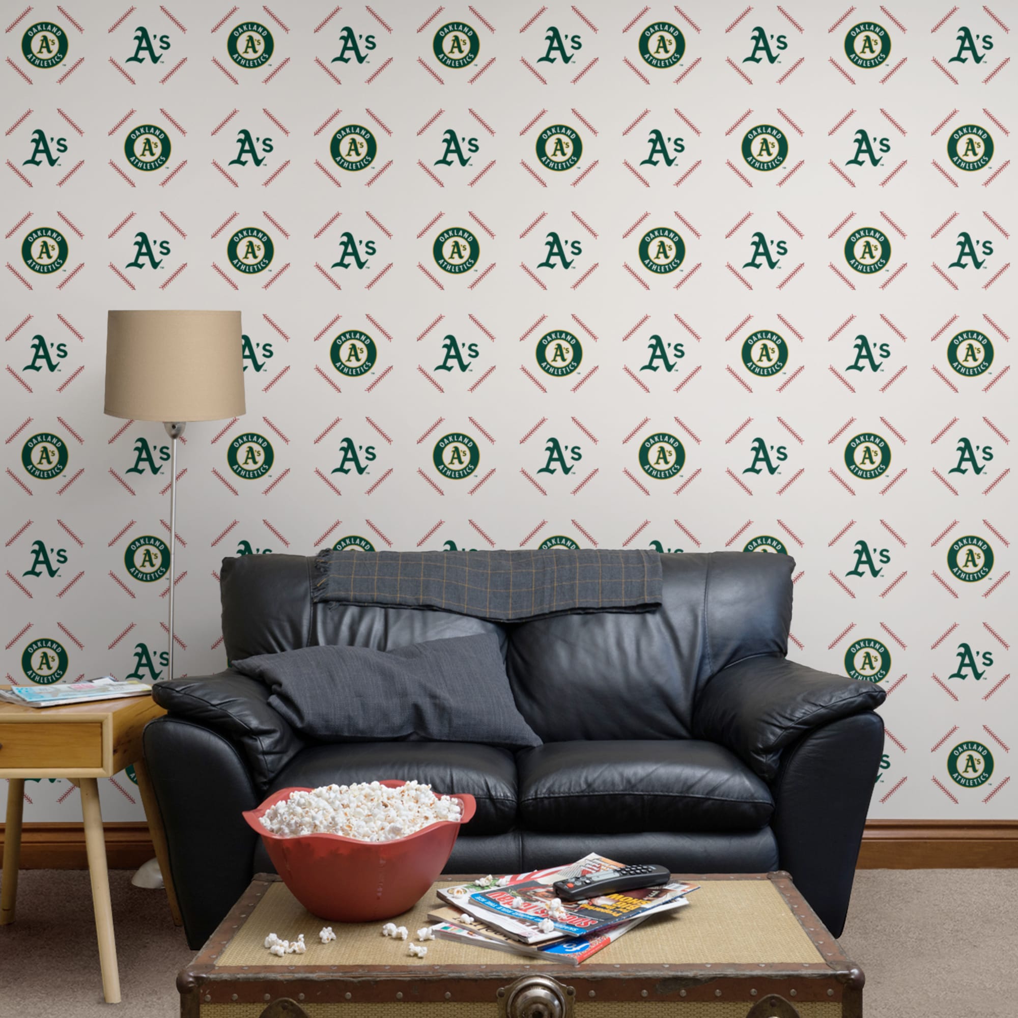 Oakland Athletics: Stitch Pattern - Officially Licensed Removable Wallpaper 12" x 12" Sample by Fathead | 100% Vinyl