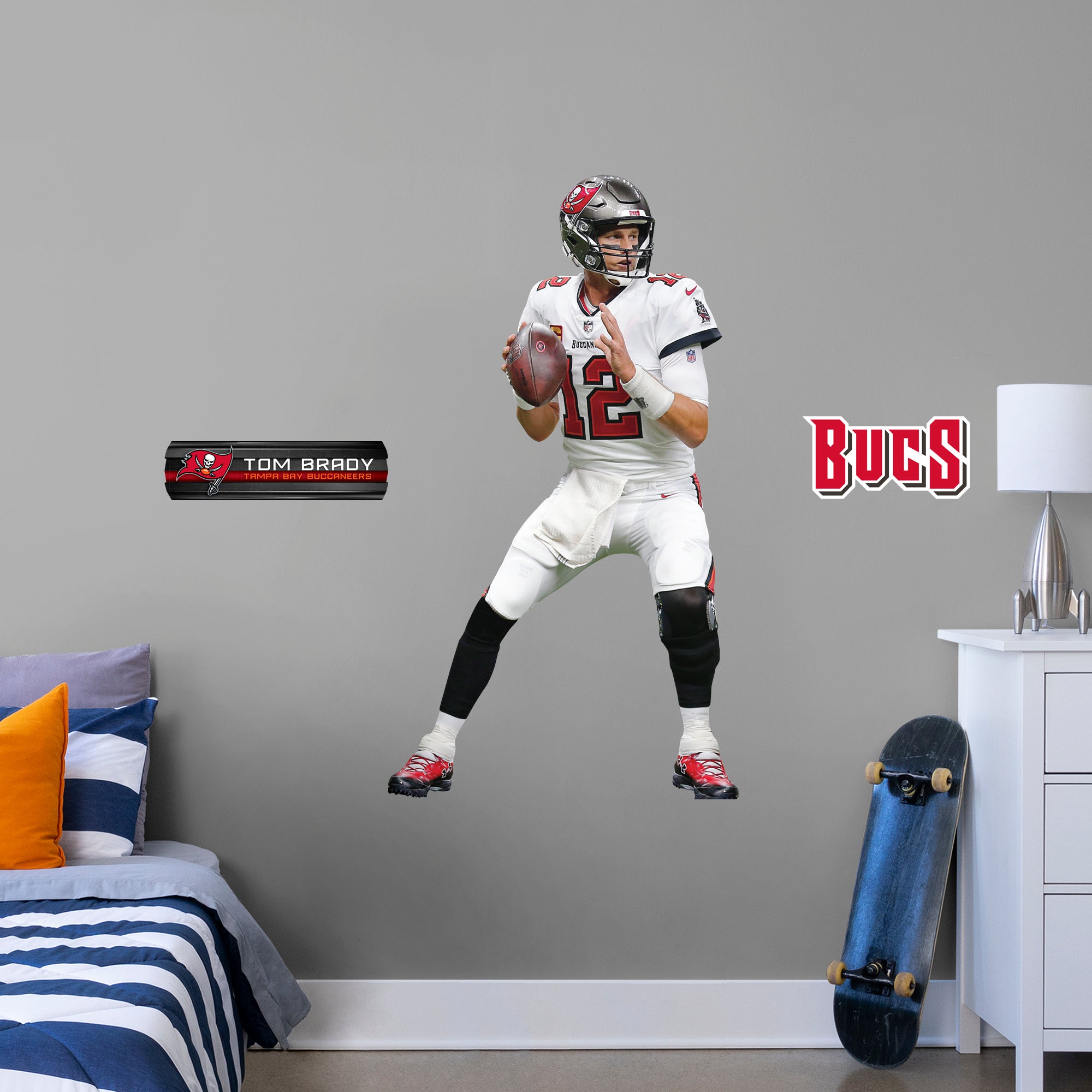 Tom Brady: Officially Licensed NFL Removable Wall Decal Giant Athlete + 2 Decals (31"W x 51"H) by Fathead | Vinyl