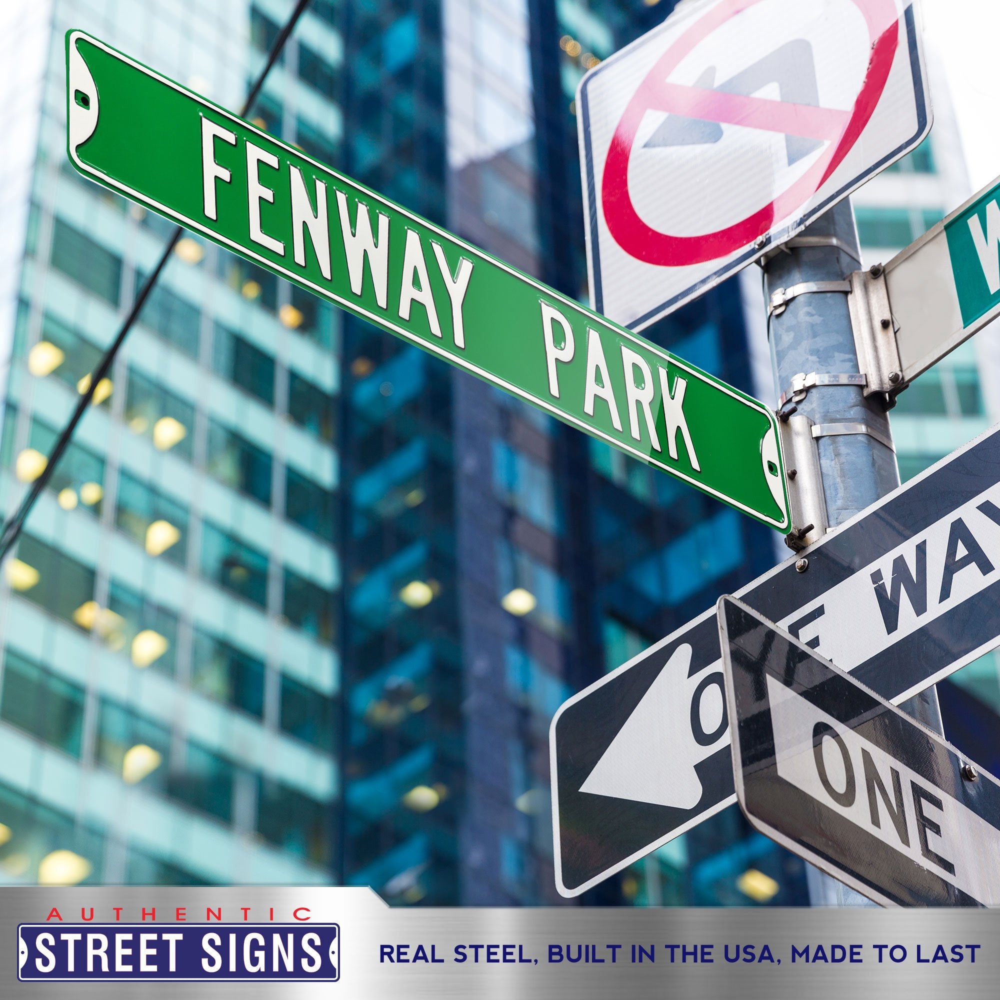 Boston Red Sox Steel Street Sign-FENWAY PARK on Green 36" W x 6" H by Fathead