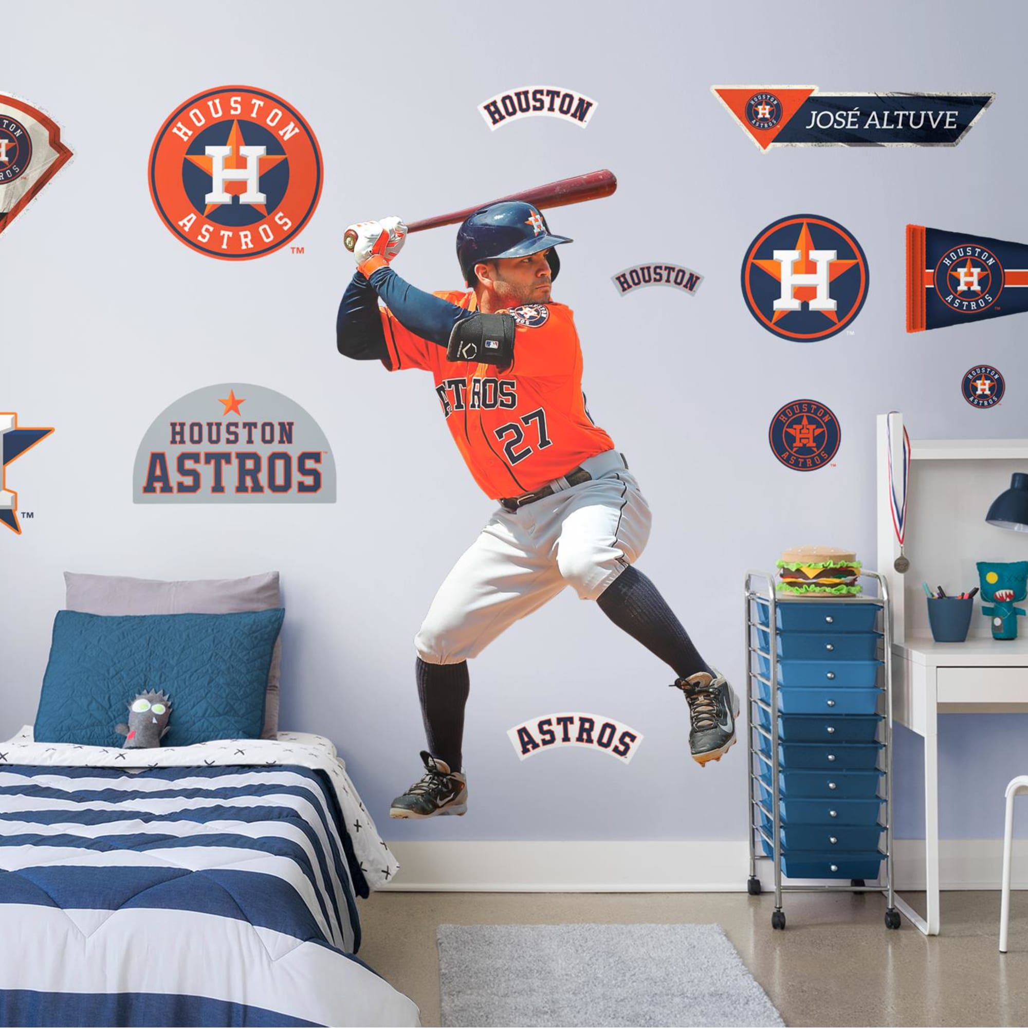 Jose Altuve for Houston Astros: Batting - Officially Licensed MLB Removable Wall Decal Life-Size Athlete + 15 Decals (40"W x 67"