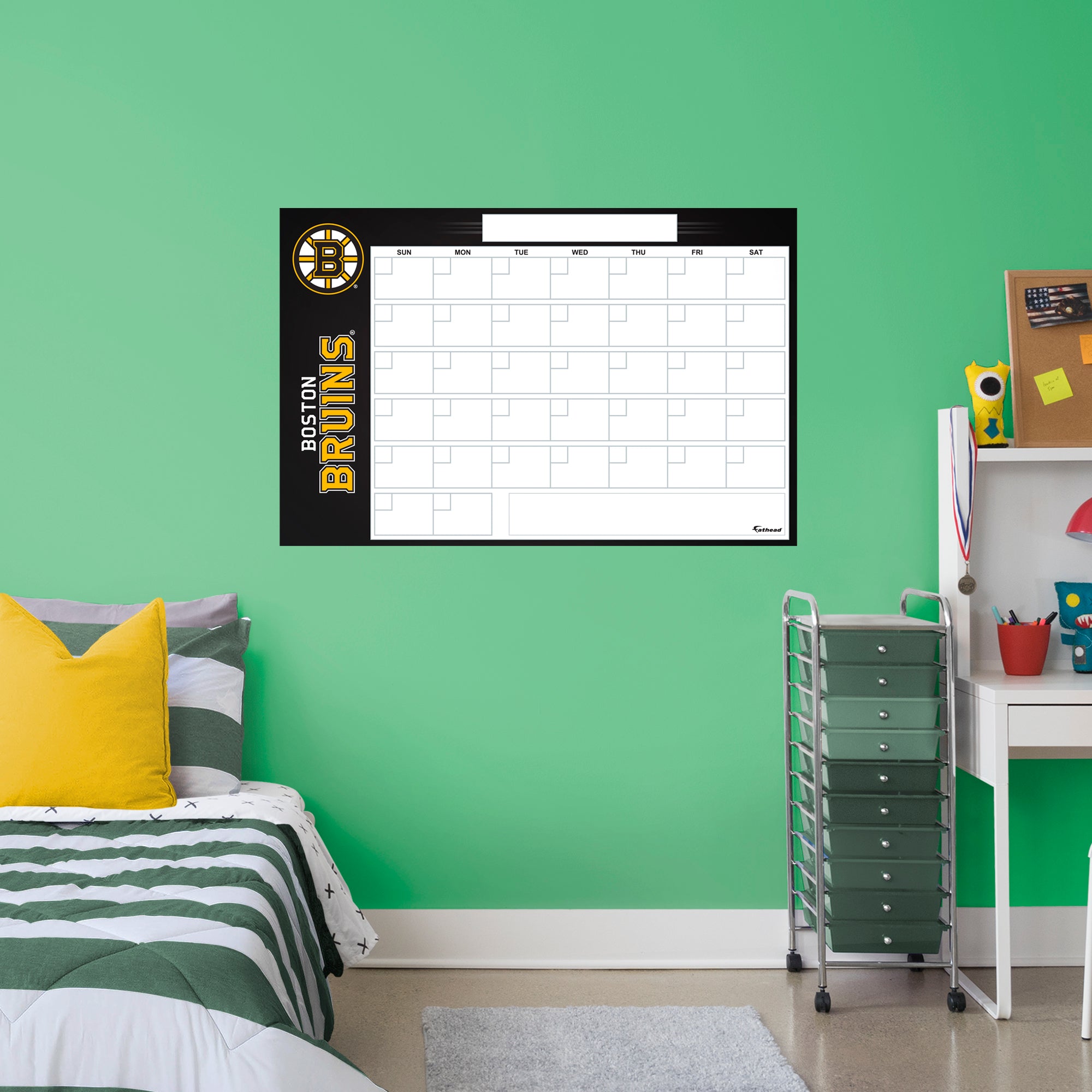 Boston Bruins Dry Erase Calendar - Officially Licensed NHL Removable Wall Decal Giant Decal (57"W x 34"H) by Fathead | Vinyl
