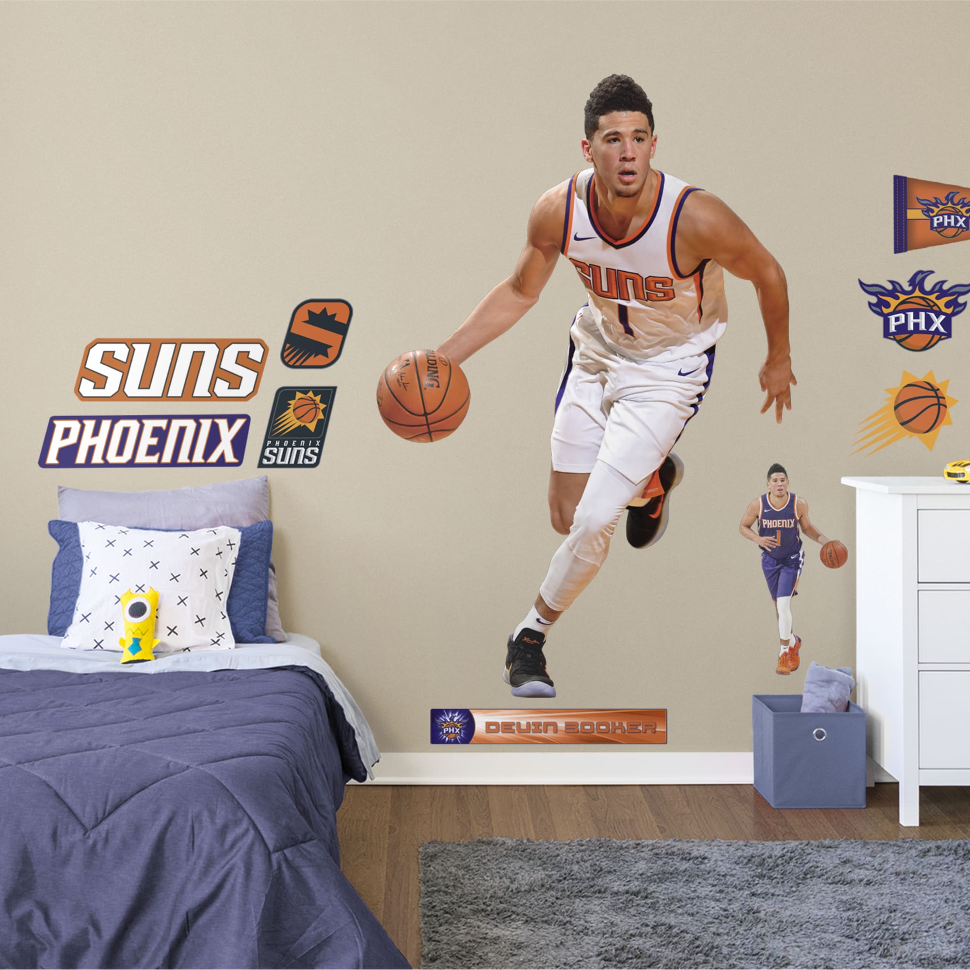 Devin Booker for Phoenix Suns - Officially Licensed NBA Removable Wall Decal Life-Size Athlete + 10 Decals (53"W x 78"H) by Fath