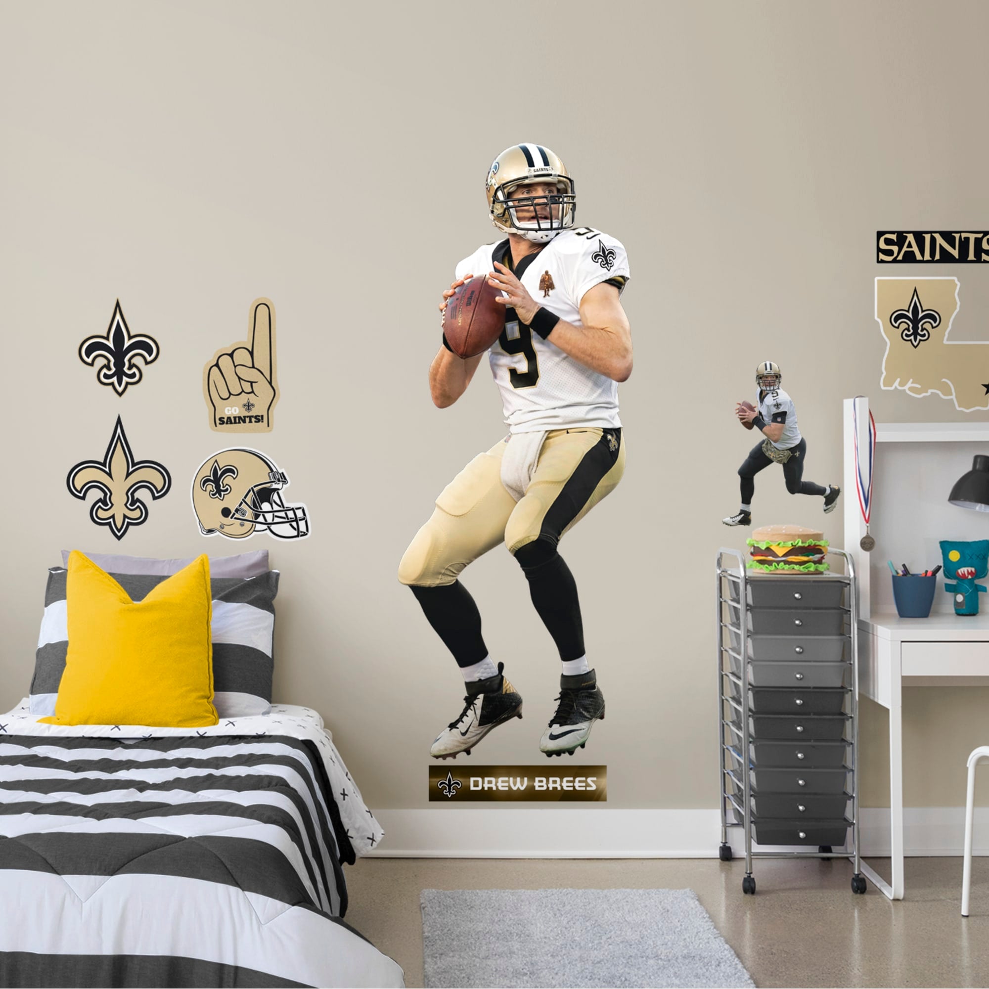 Drew Brees for New Orleans Saints - Officially Licensed NFL Removable Wall Decal Life-Size Athlete + 11 Decals (29"W x 76"H) by