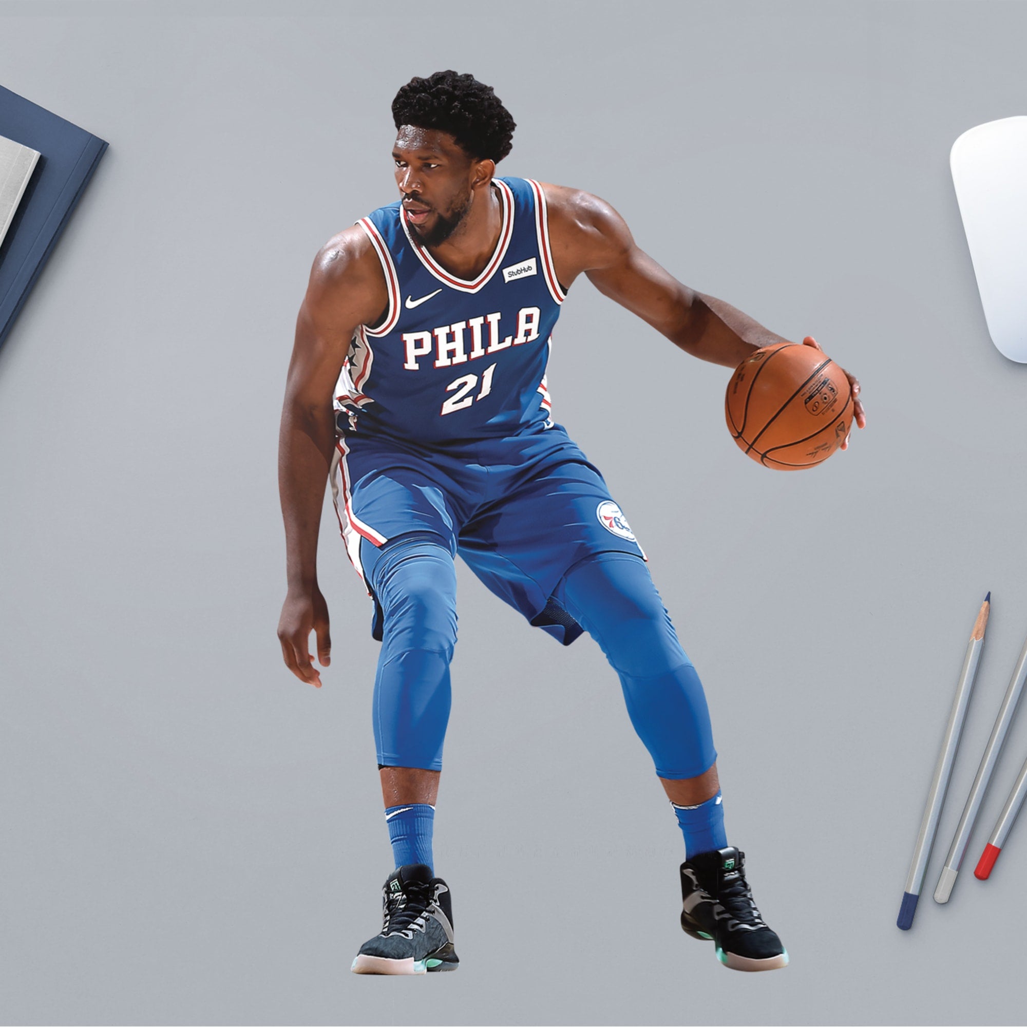 Joel Embiid for Philadelphia 76ers - Officially Licensed NBA Removable Wall Decal 11.0"W x 17.0"H by Fathead | Vinyl