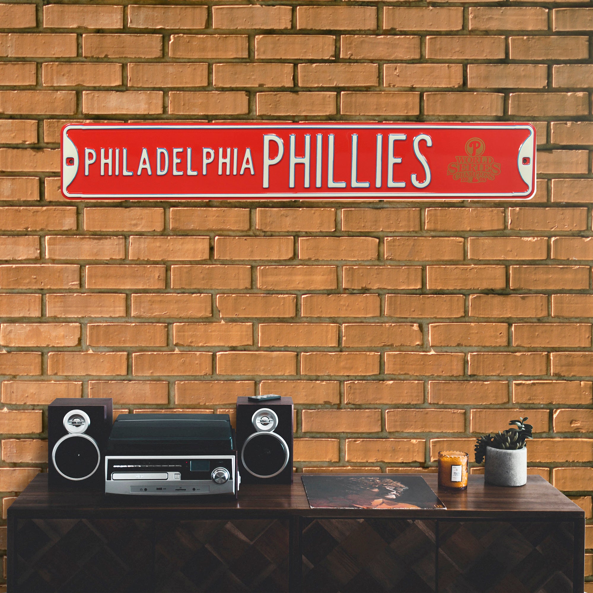 Philadelphia Phillies Steel Street Sign with Logo-PHILADELPHIA PHILLIES WS 2008 36" W x 6" H by Fathead