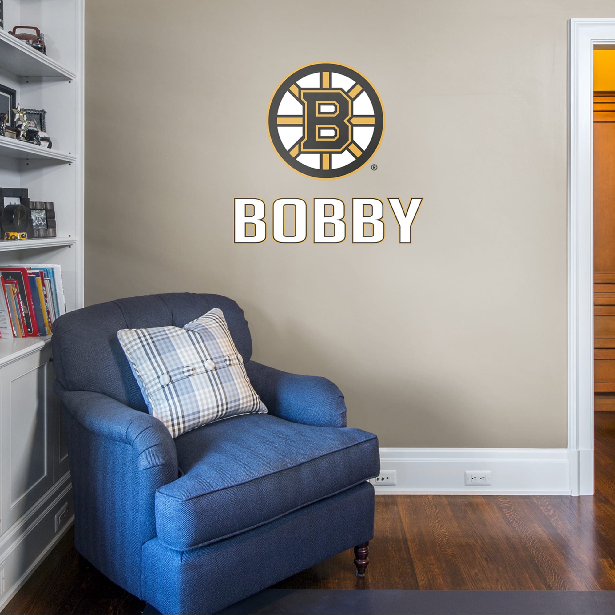 Boston Bruins: Stacked Personalized Name - Officially Licensed NHL Transfer Decal in White (39.5"W x 52"H) by Fathead | Vinyl