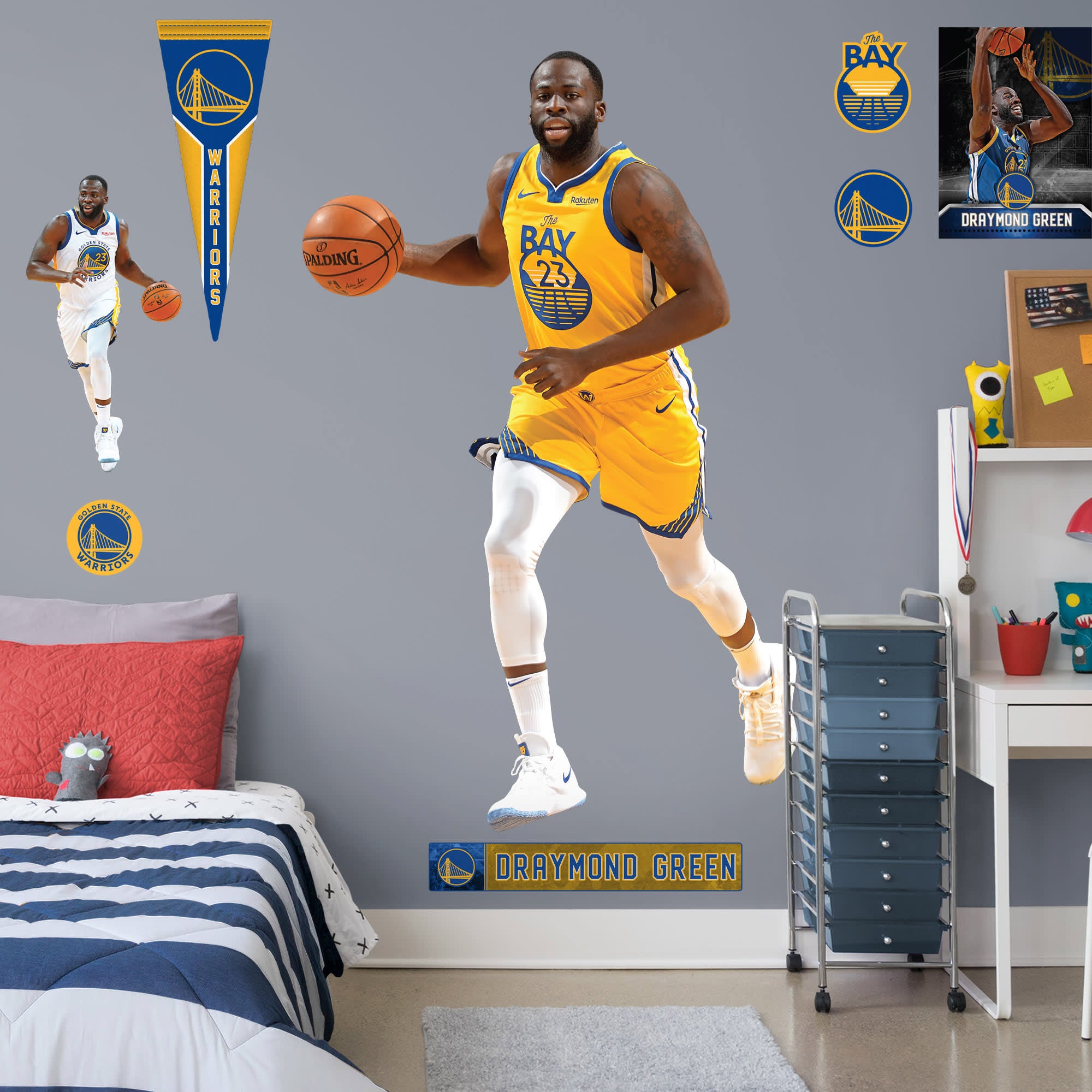 Draymond Green for Golden State Warriors - Officially Licensed NBA Removable Wall Decal Life-Size Athlete + 13 Decals (50"W x 78