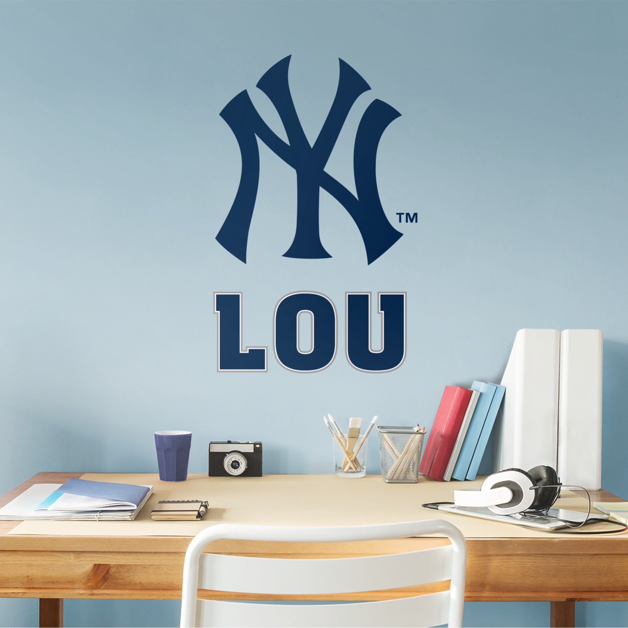 New York Yankees: Stacked "NY" Personalized Name - Officially Licensed MLB Transfer Decal in Navy (52"W x 39.5"H) by Fathead | V