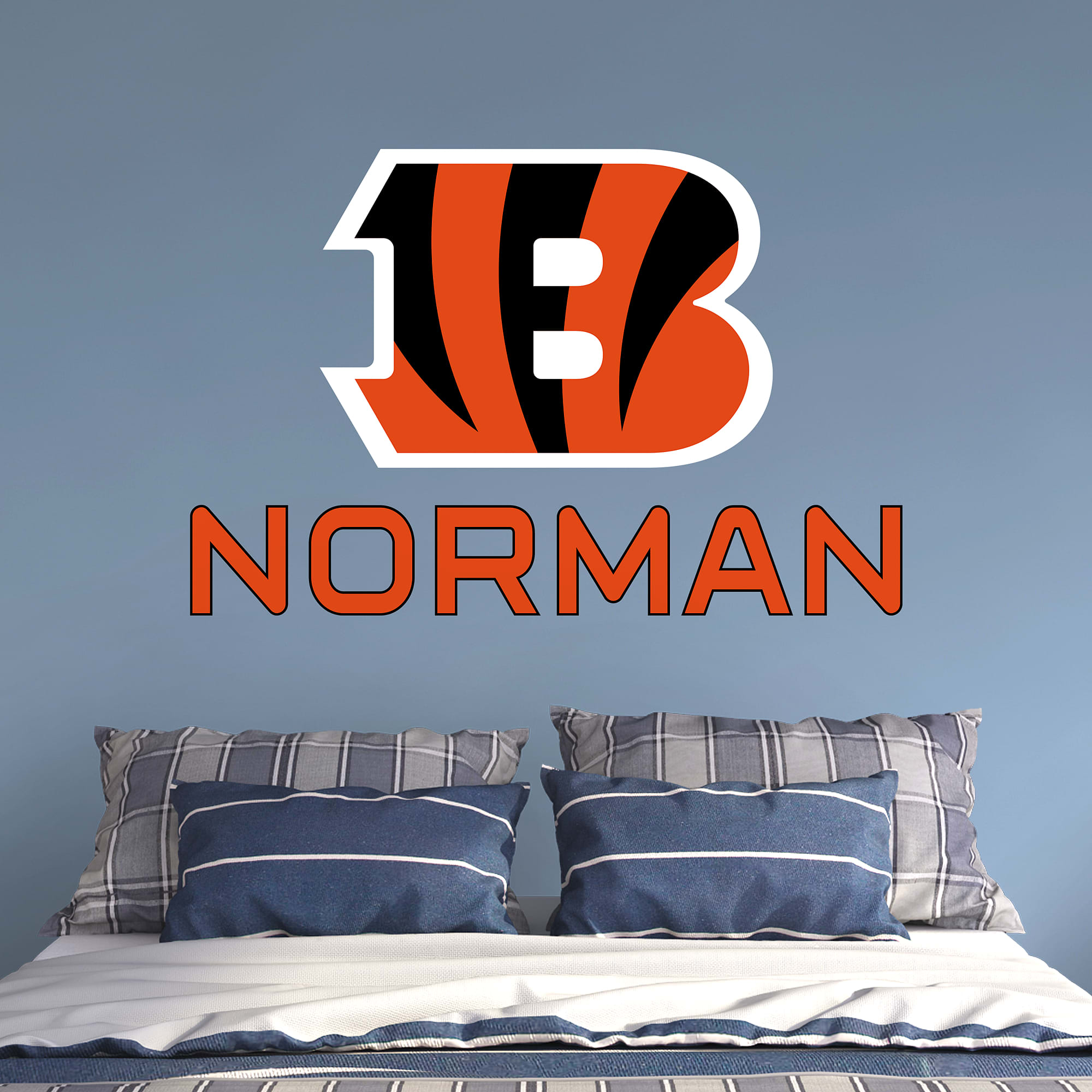 Cincinnati Bengals: "B" Stacked Personalized Name - Officially Licensed NFL Transfer Decal in Red/Orange (52"W x 39.5"H) by Fath