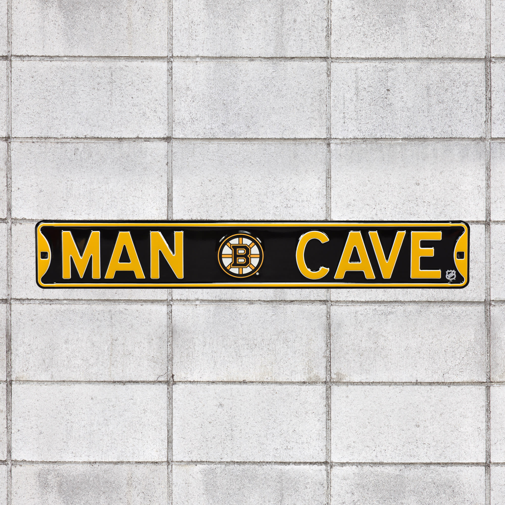 Boston Bruins: Man Cave - Officially Licensed NHL Metal Street Sign 36.0"W x 6.0"H by Fathead | 100% Steel