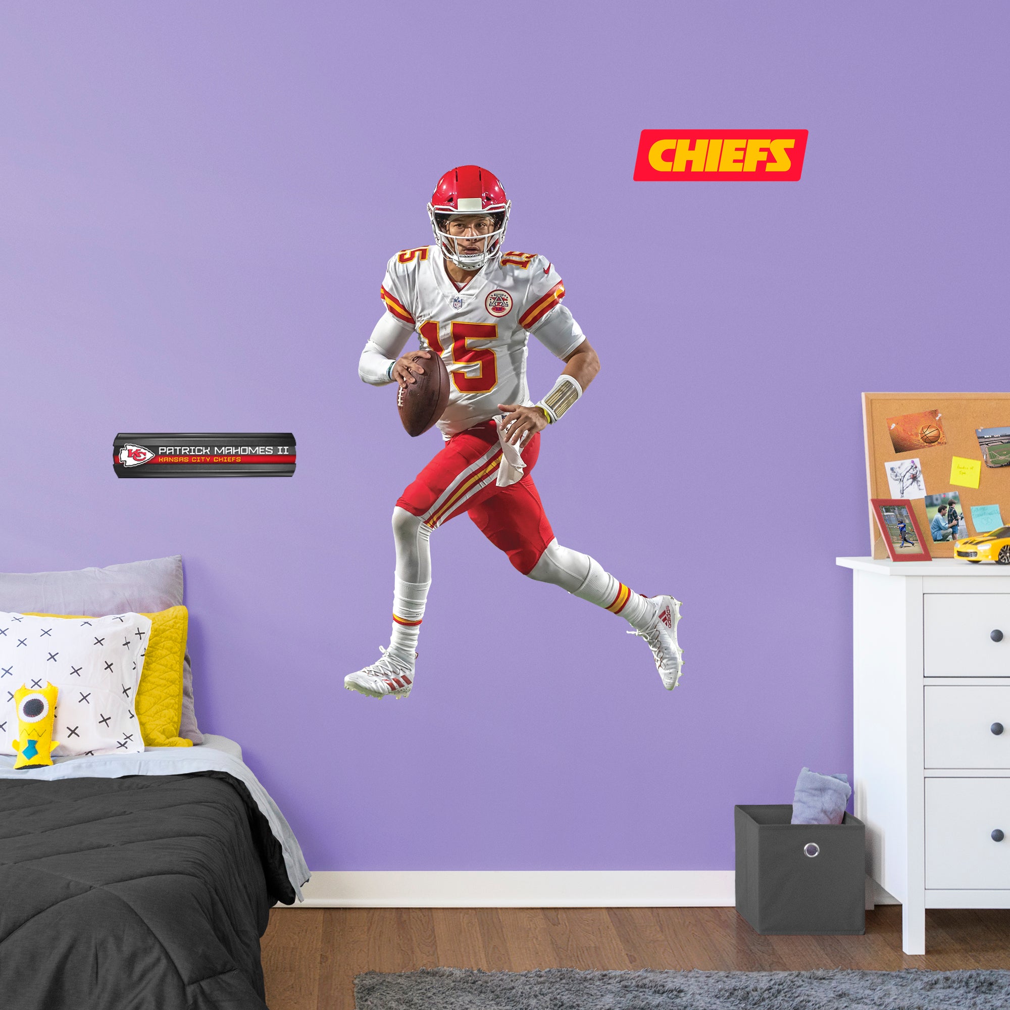 Patrick Mahomes II 2020 White Jersey - Officially Licensed NFL Removable Wall Decal Giant Athlete + 2 Decals (31"W x 49"H) by Fa