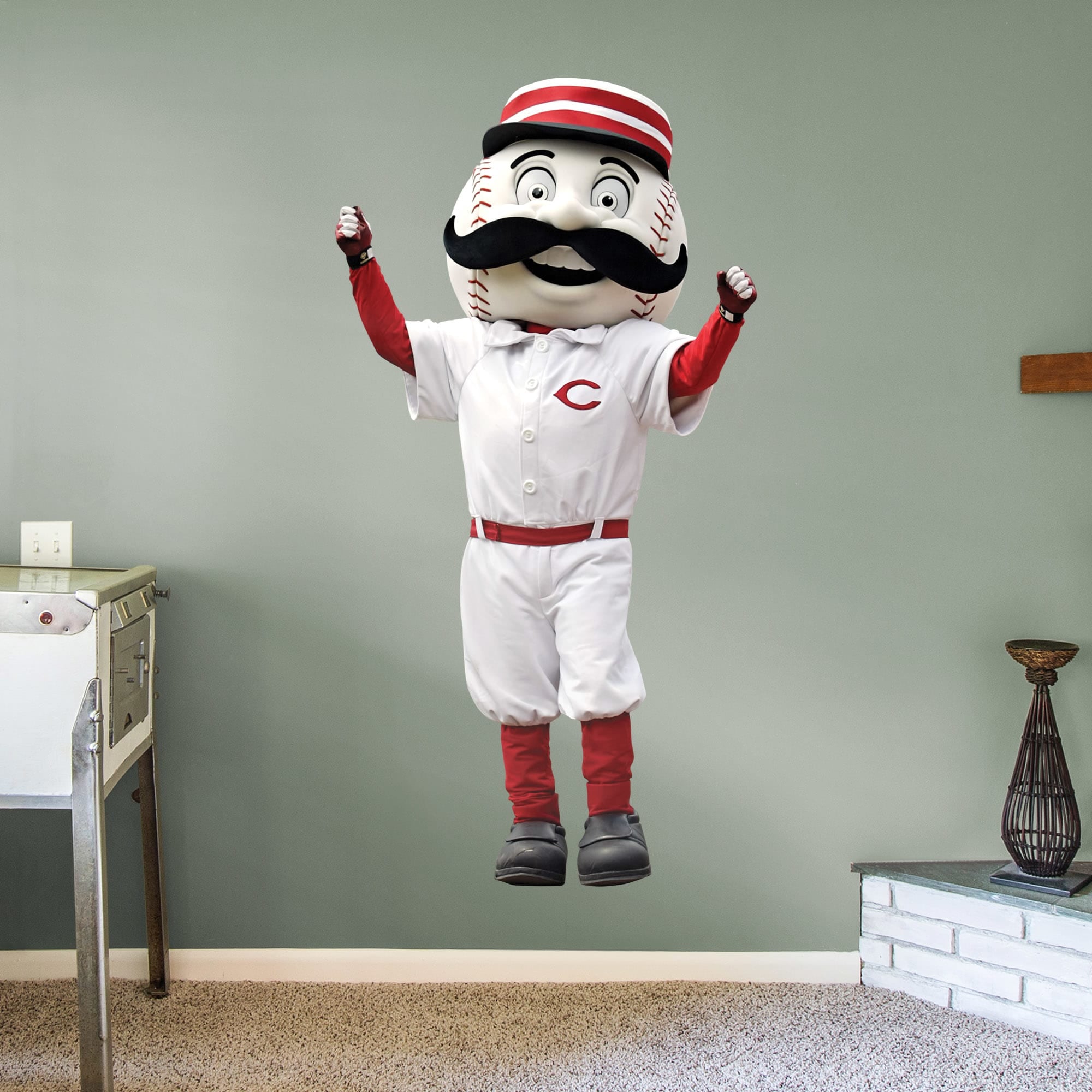 Cincinnati Reds: Mr. Redlegs Mascot - Officially Licensed MLB Removable Wall Decal Life-Size Mascot + 2 Decals (40"W x 76"H) by