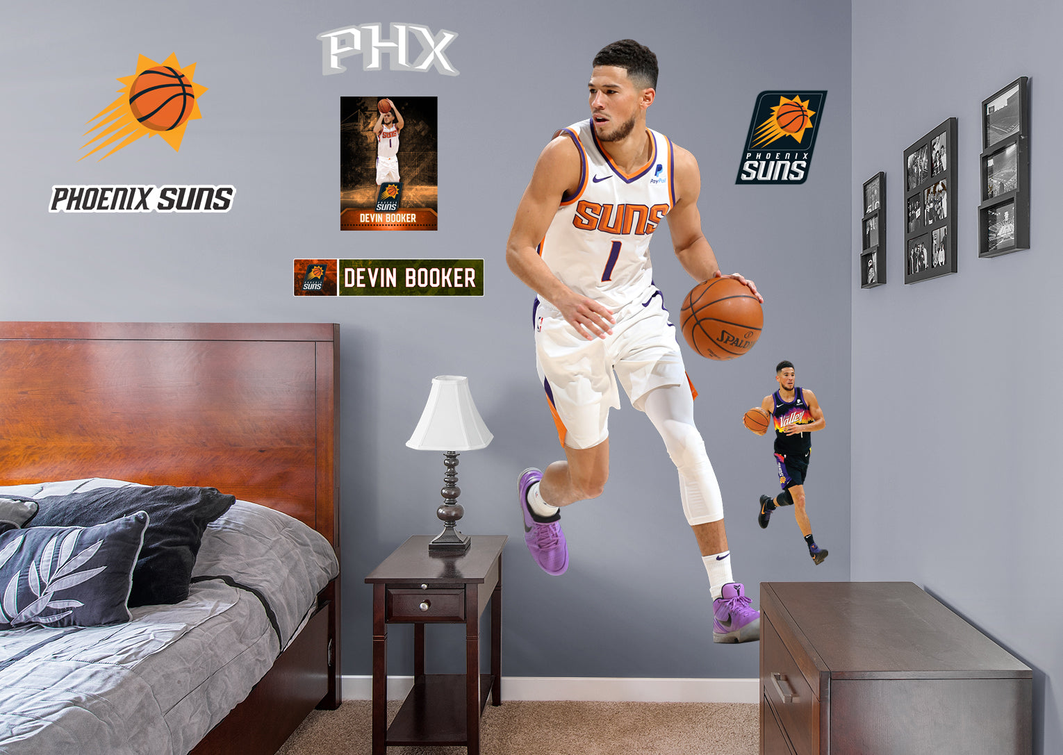 Devin Booker 2021 for Phoenix Suns - Officially Licensed NBA Removable Wall Decal Life-Size Athlete + 7 Decals (78"W x 35"H) by