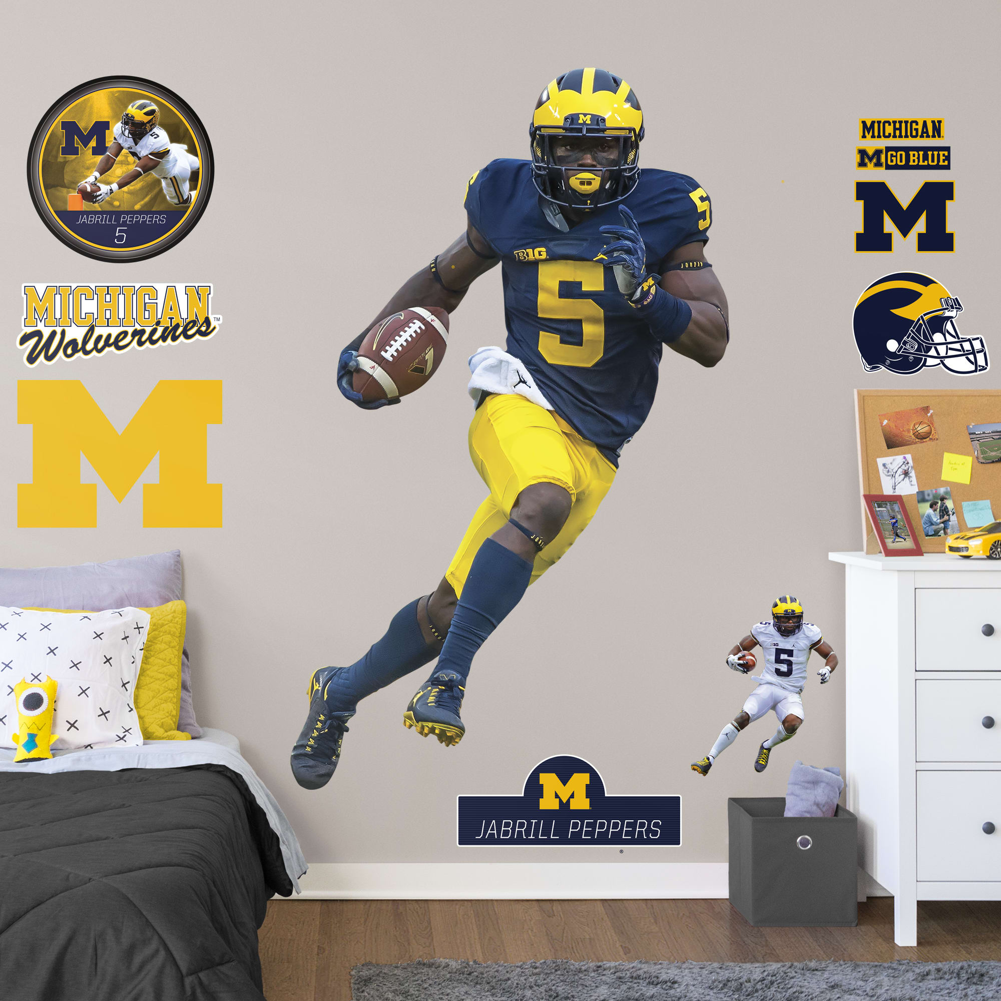 Jabrill Peppers for Michigan Wolverines: Michigan - Officially Licensed Removable Wall Decal Life-Size Athlete + 2 Decals (47"W